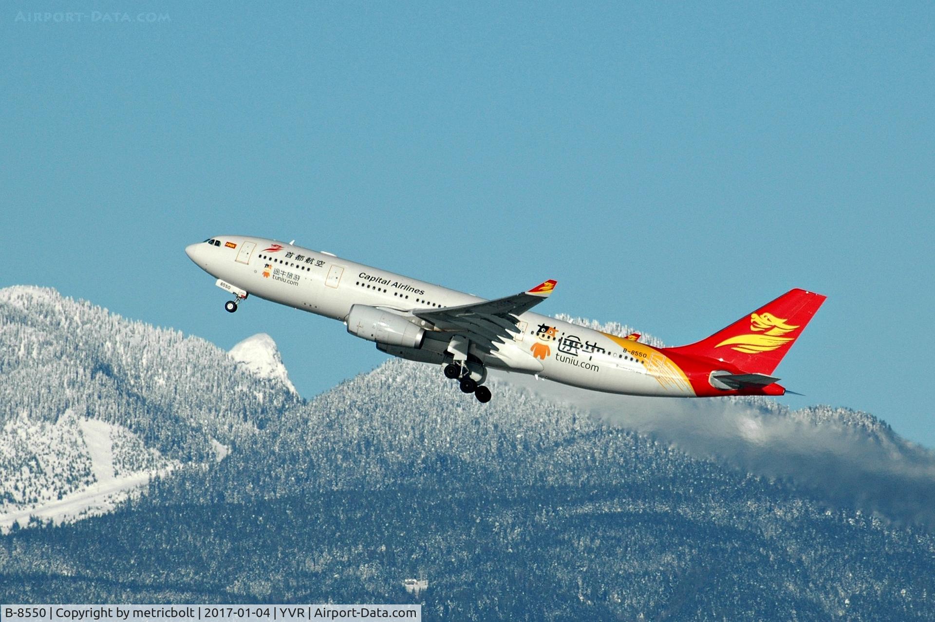 B-8550, 2009 Airbus A330-243 C/N 1028, JD472 departing YVR for TAO(Qingdao)-HGH(Hangzhou)