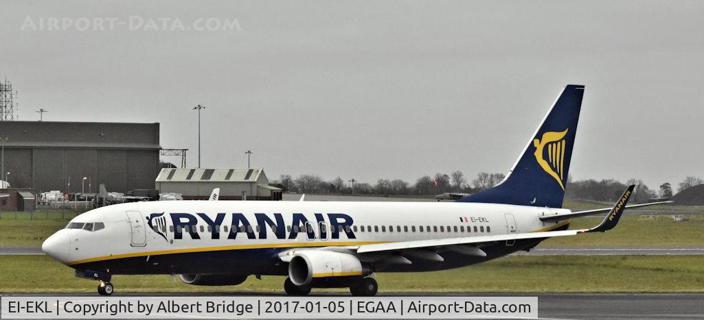 EI-EKL, 2010 Boeing 737-8AS C/N 38498, Ryanair EI-EKL departing Belfast International for Tenerife.