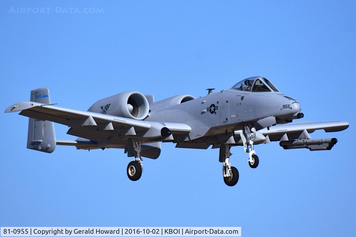 81-0955, 1981 Fairchild Republic A-10C Thunderbolt II C/N A10-0650, Landing RWY 10R. 190th Fighter Sq., 124th Fighter Wing, Idaho ANG.