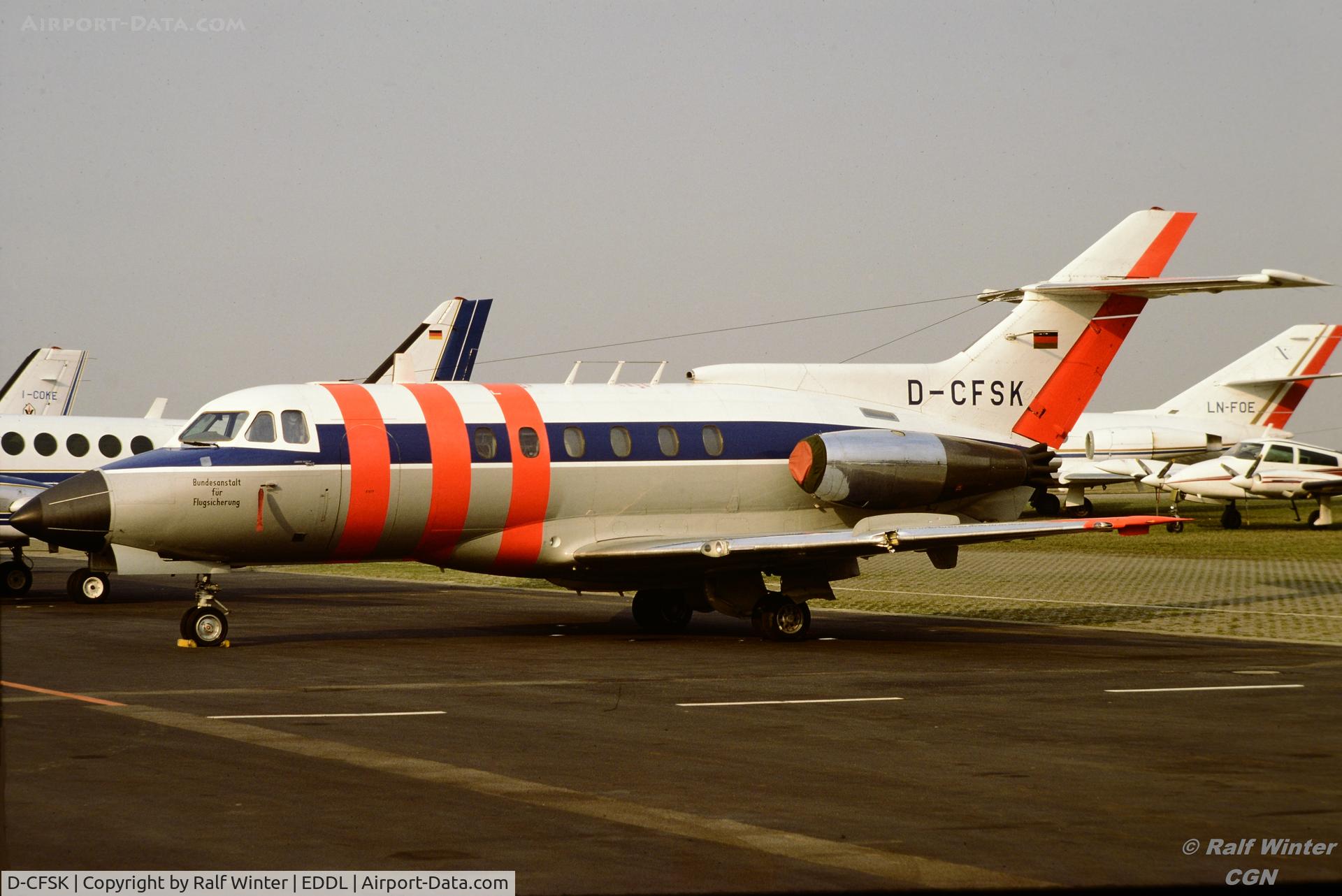 D-CFSK, 1975 Hawker Siddeley HS.125-600B C/N 256053, Hawker Siddeley HS-125-600B - German Flight Inspection BFS Frankfurt - DCFSK - 04.1978 - DUS, from a slide