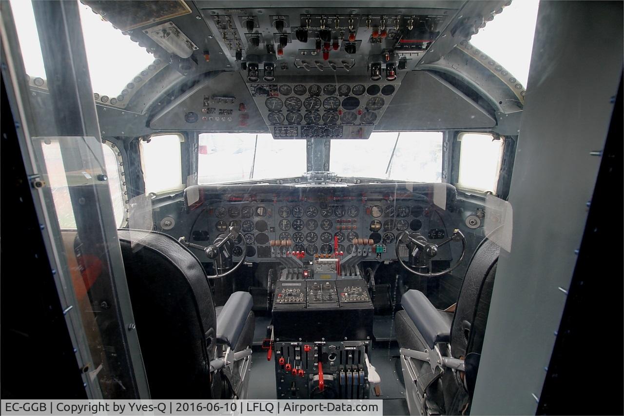EC-GGB, 1956 Douglas DC-7C Seven Seas Seven Seas C/N 45112, Douglas DC-7C, Close view of cockpit, Musée Européen de l'Aviation de Chasse at Montélimar-Ancône airfield (LFLQ)