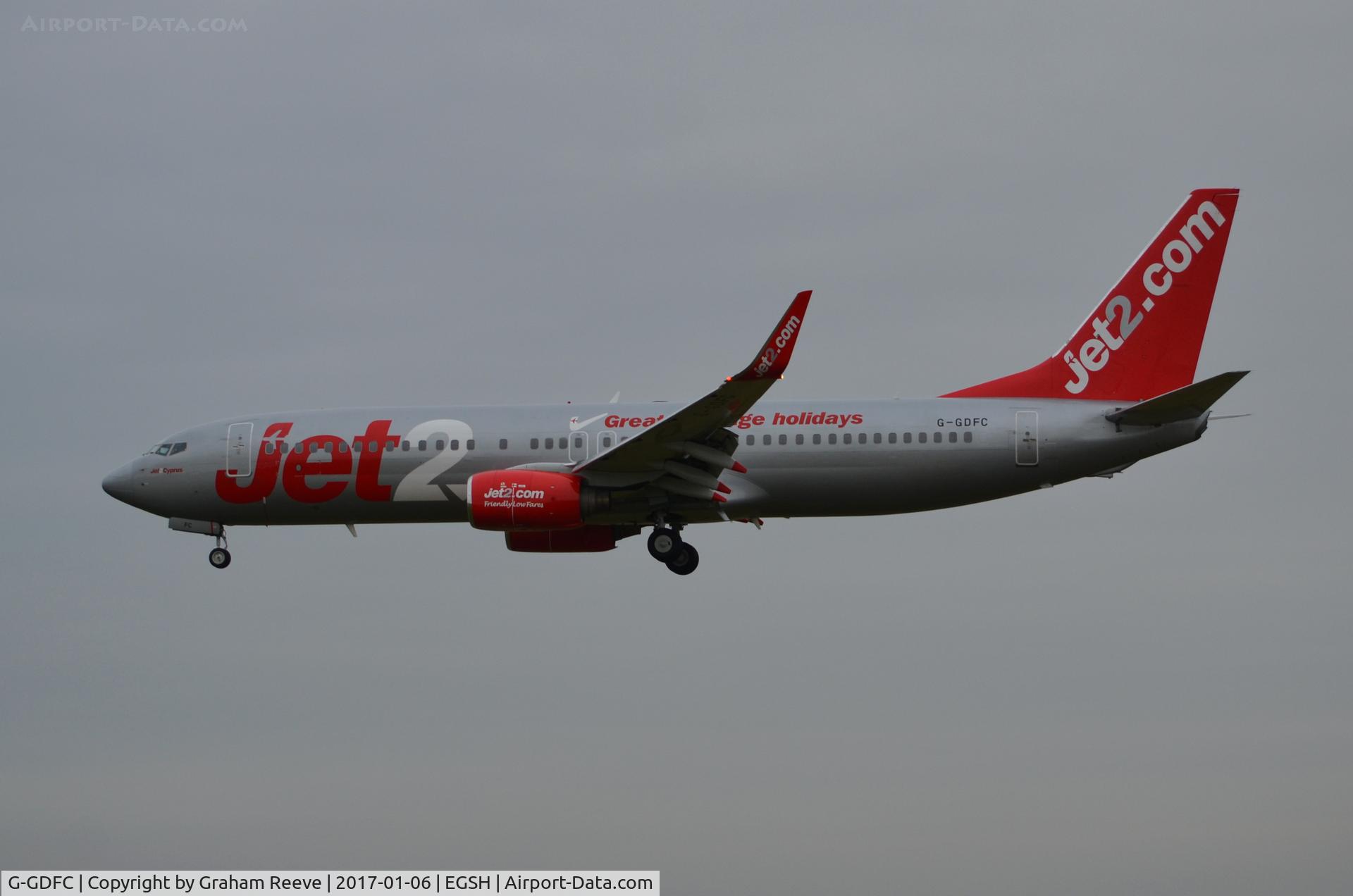 G-GDFC, 1998 Boeing 737-8K2 C/N 28375, Landing at Norwich after an air test.