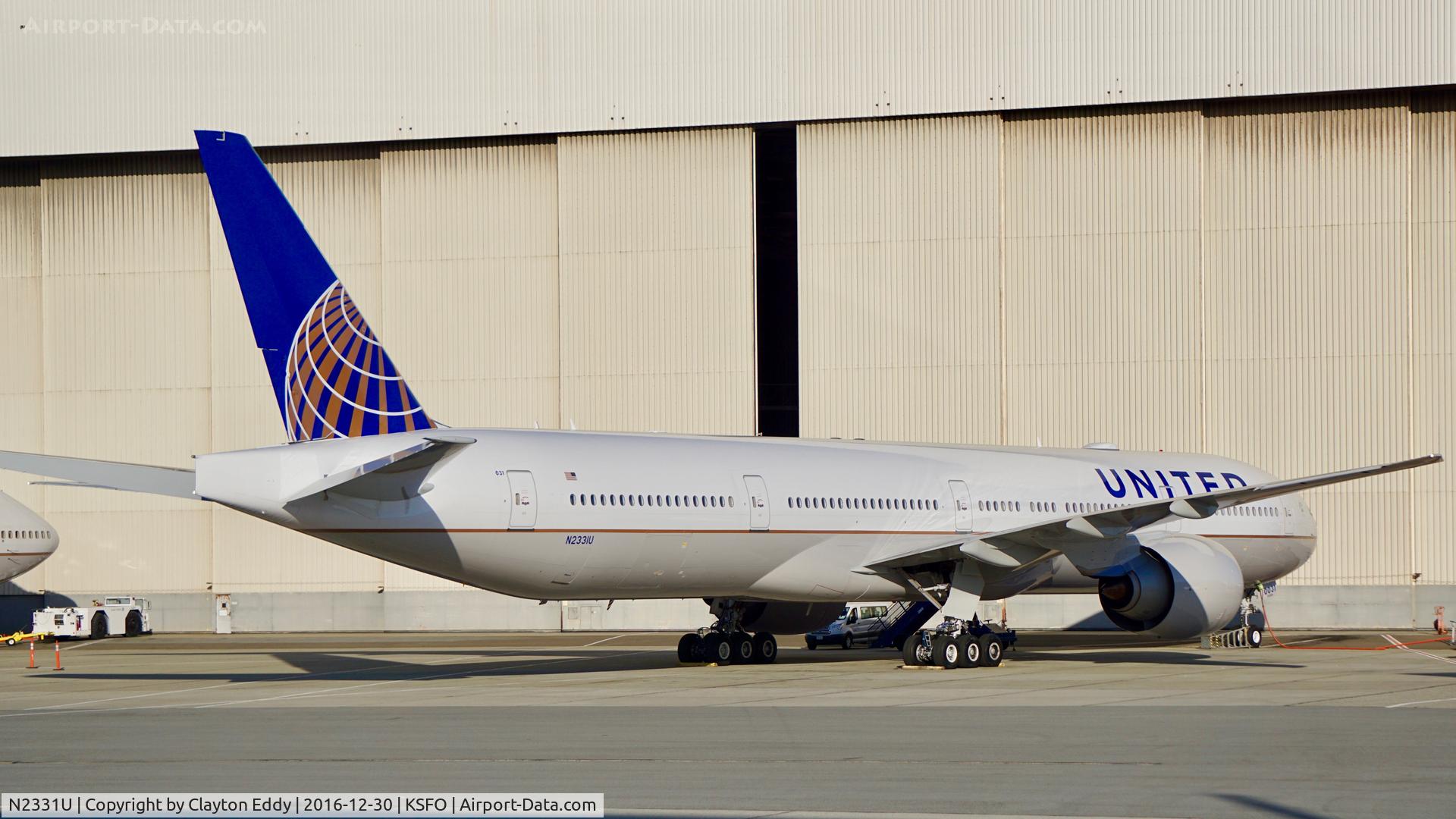 N2331U, 2016 Boeing 777-322/ER C/N 62642, UAL's new and first 777-300er. Not yet in service. SFO 2016