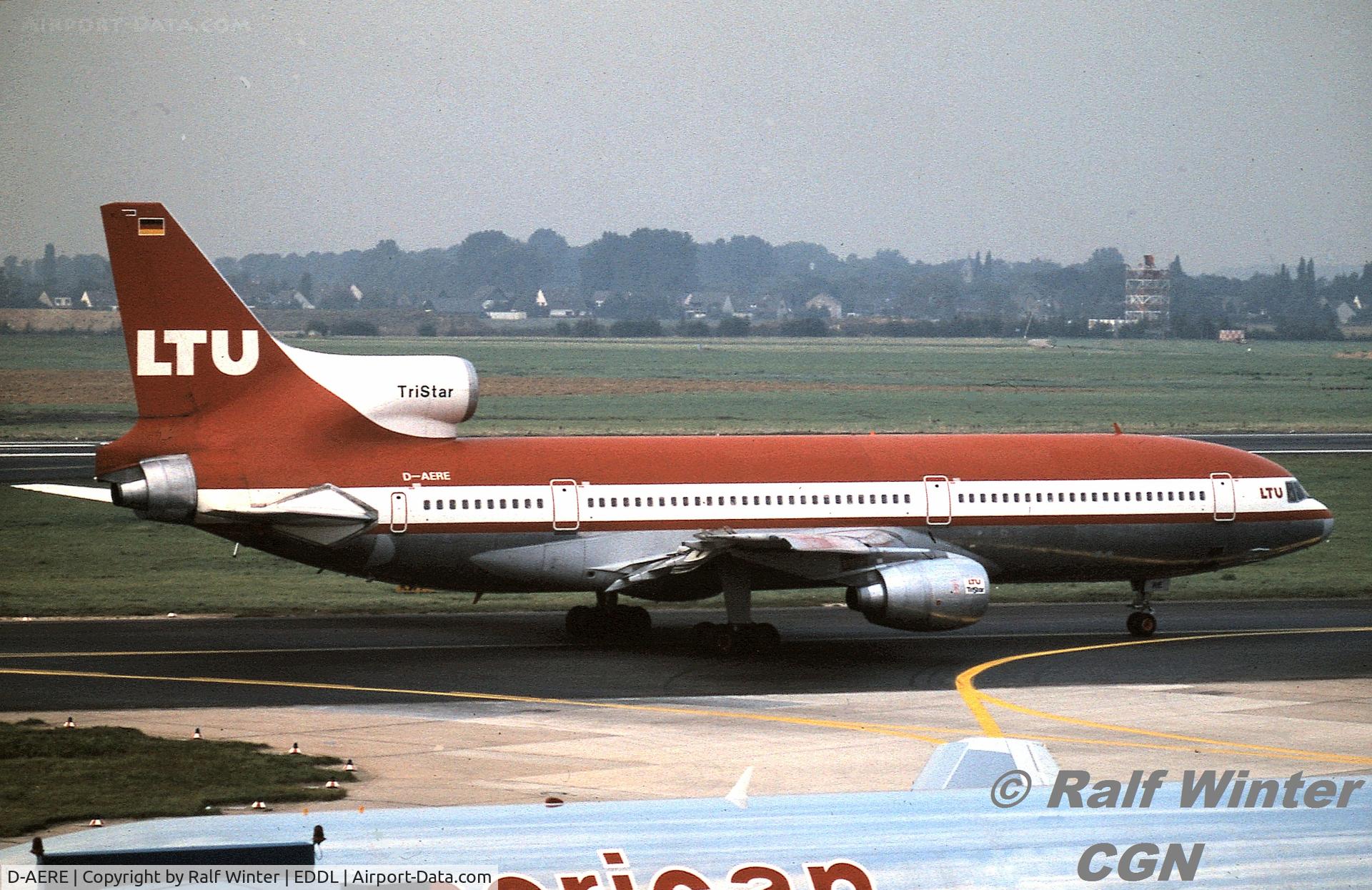 D-AERE, 1977 Lockheed L-1011-385-1 TriStar C/N 193L-1120, Lockheed L-1011-385-1-1 TriStar - LTU - D-AERE - 1987 - DUS -From a Slide