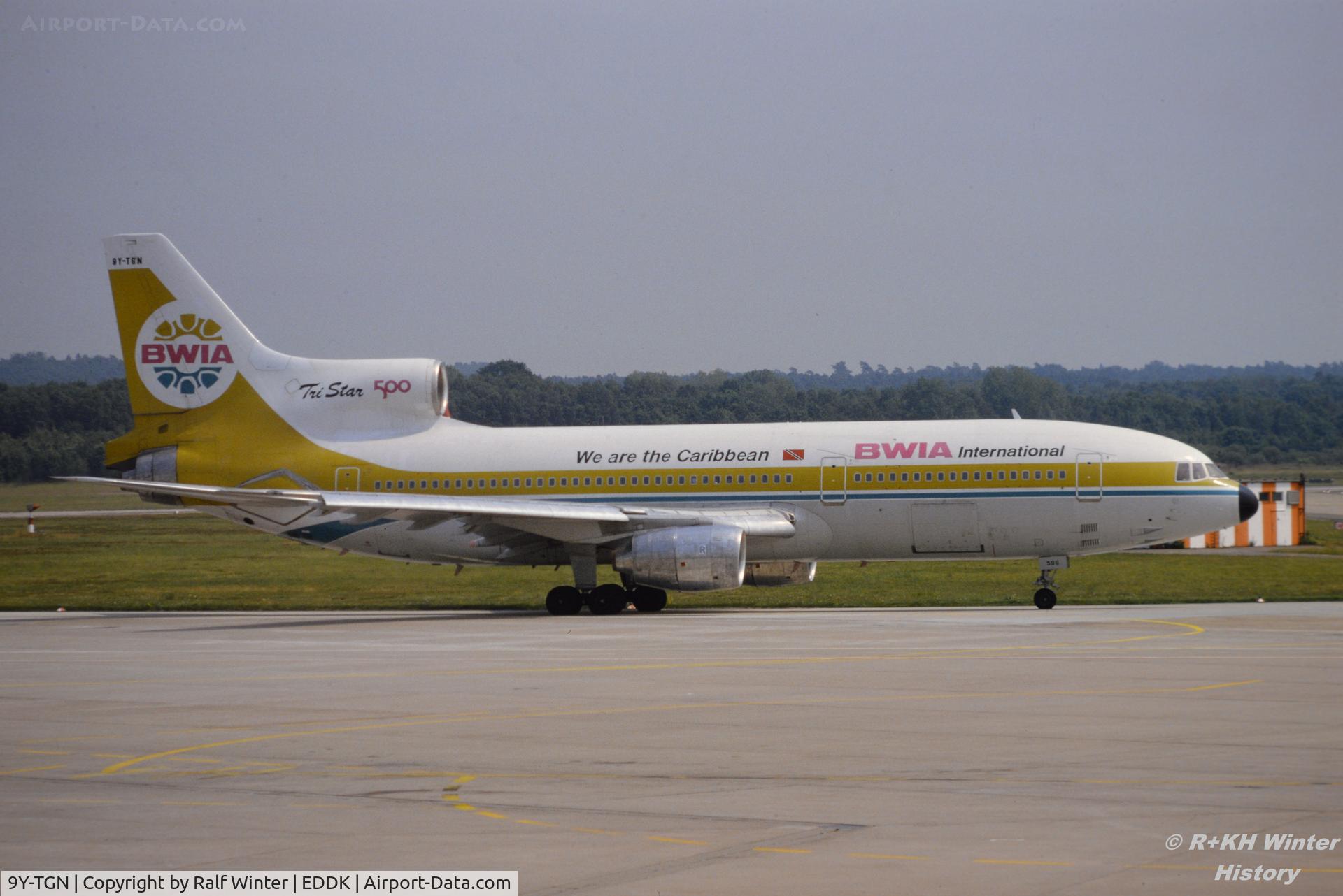 9Y-TGN, 1980 Lockheed L-1011-385-3 Tristar 500 C/N 193G-1191, Lockheed L-1011-385-3-500 TriStar - BWIA International - 9Y-TGN - 1991 - CGN - From a slide