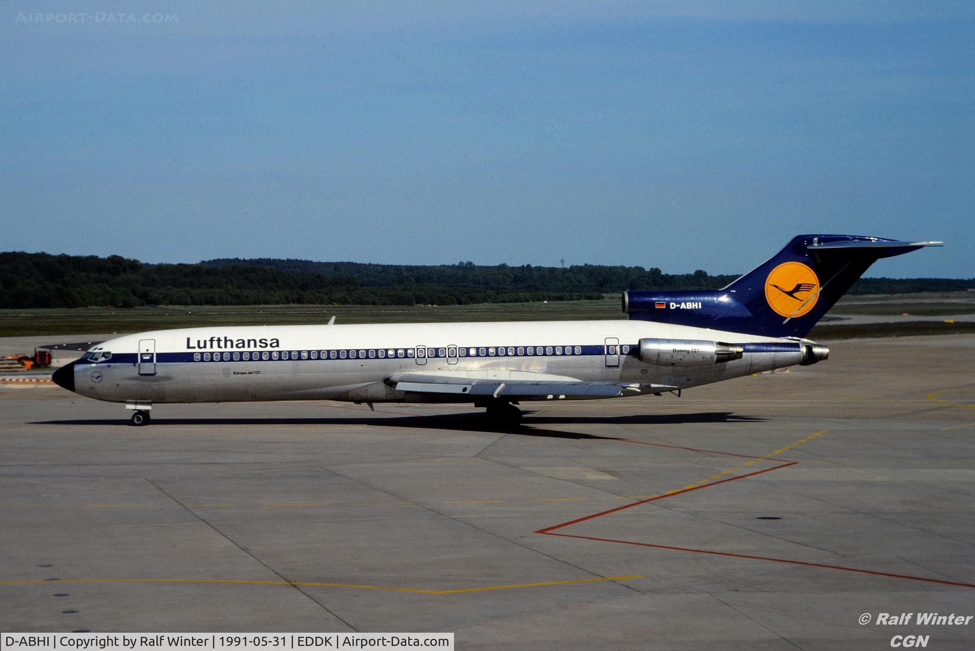 D-ABHI, 1972 Boeing 727-230 C/N 20560, Boeing 727-230 - Lufthansa - D-ABHI - 31.05.1991 - CGN - From a slide