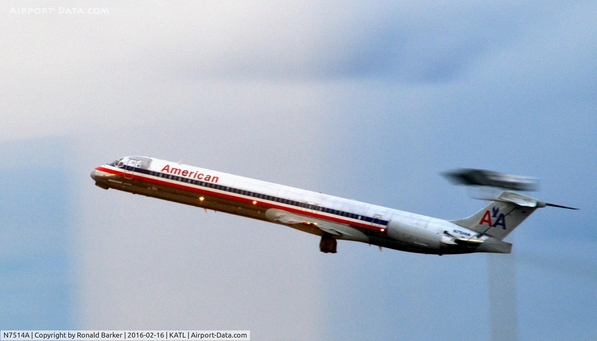 N7514A, 1990 McDonnell Douglas MD-82 (DC-9-82) C/N 49891, Takeoff Atlanta
