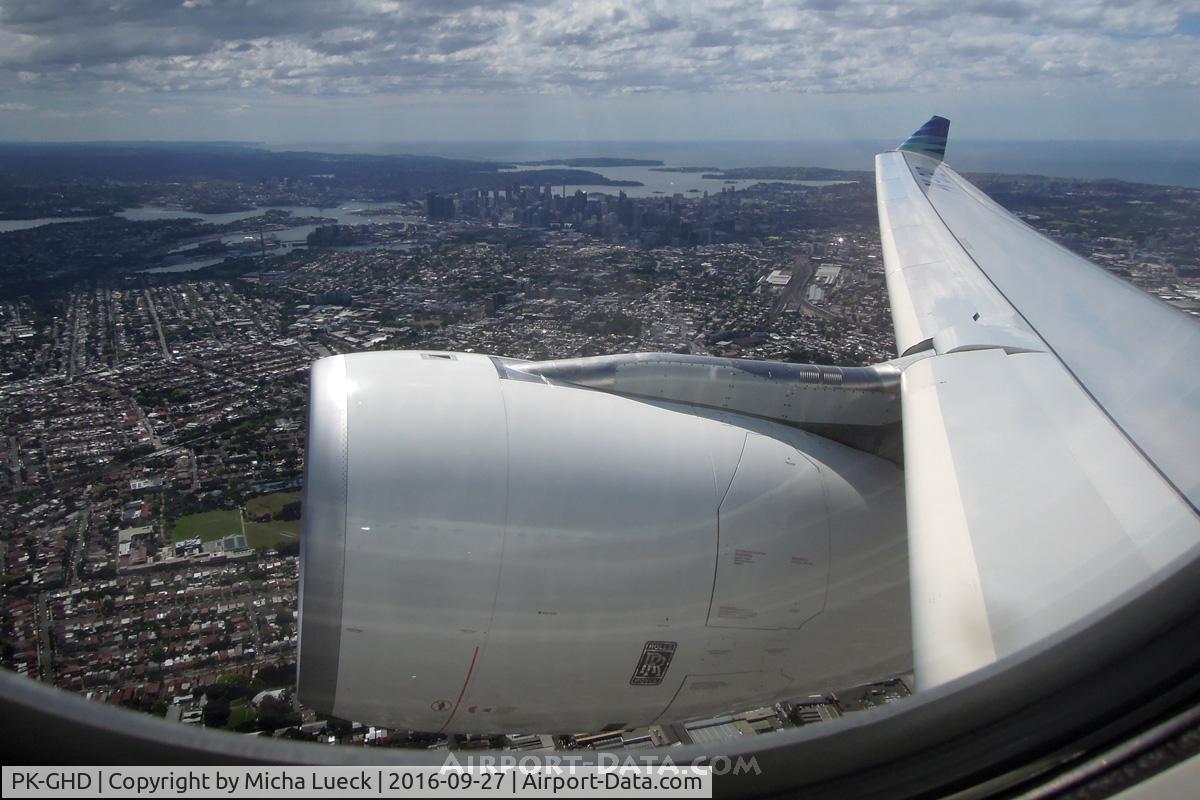 PK-GHD, 2016 Airbus A330-343 C/N 1733, Climbing out of Sydney, enroute to DPS