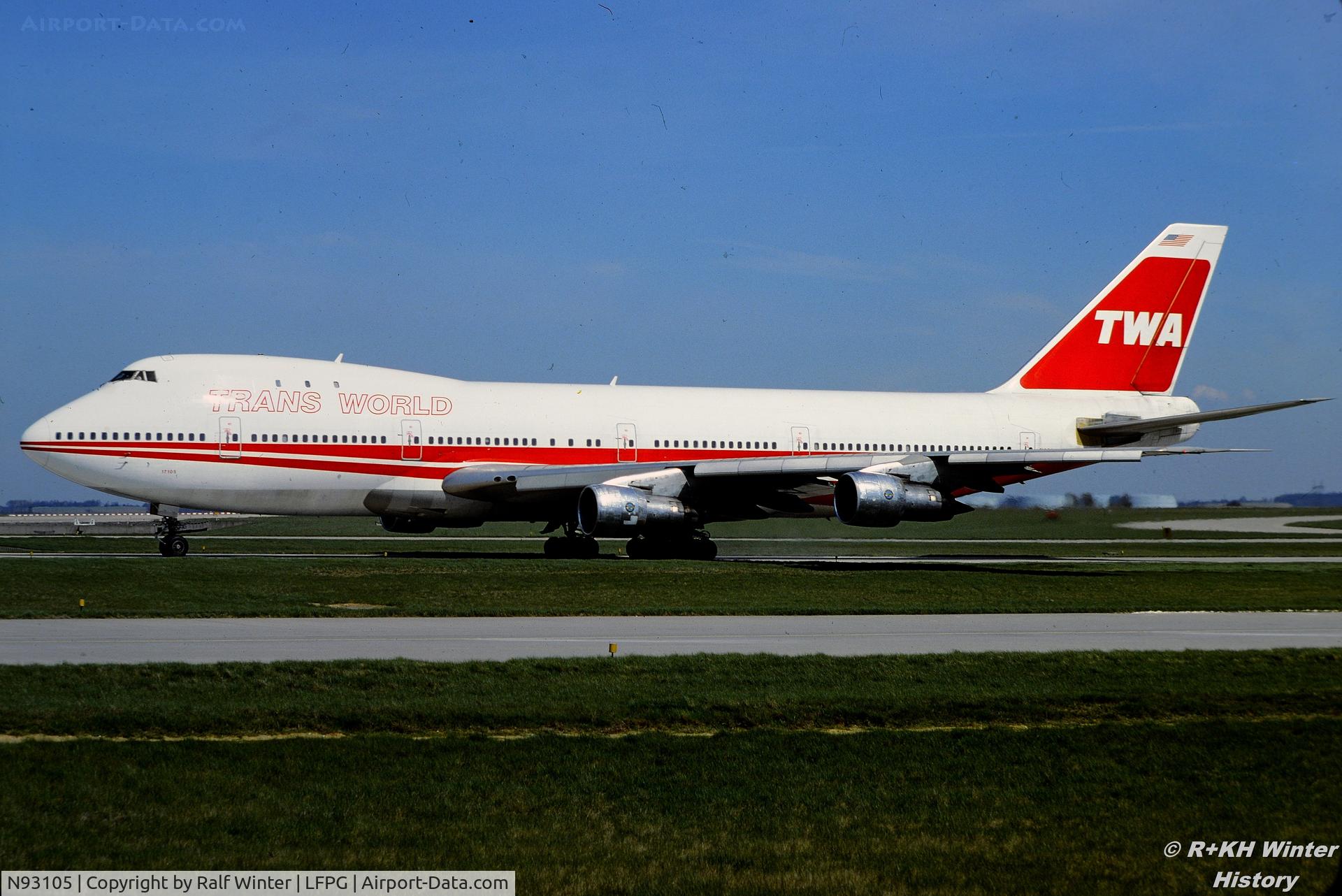 N93105, 1970 Boeing 747-131 C/N 19671, Boeing 747-131 - TWA Trans World Airlines - N93105 - 04.1979 - CDG