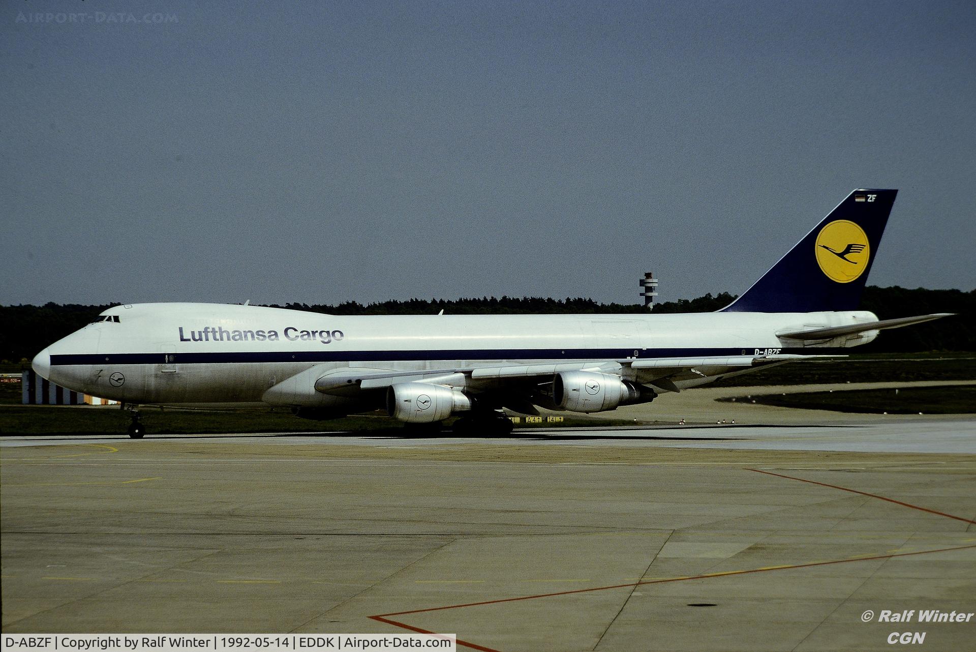 D-ABZF, 1986 Boeing 747-230F C/N 23621, Boeing 747-230F - Lufthansa Cargo 'Africa' - D-ABZF - 14.05.1992 - CGN - From a slide