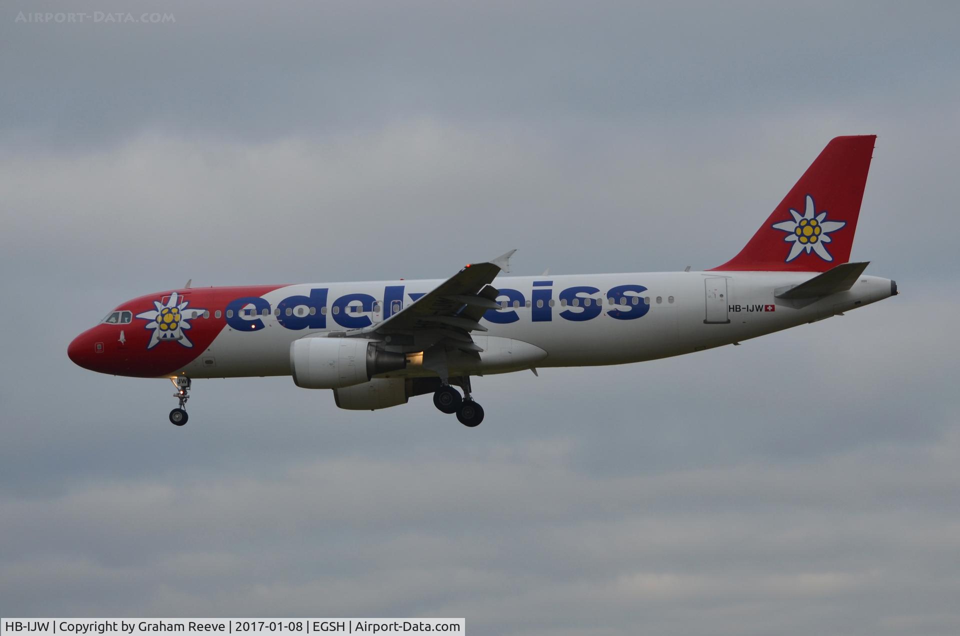 HB-IJW, 2003 Airbus A320-214 C/N 2134, Landing at Norwich.