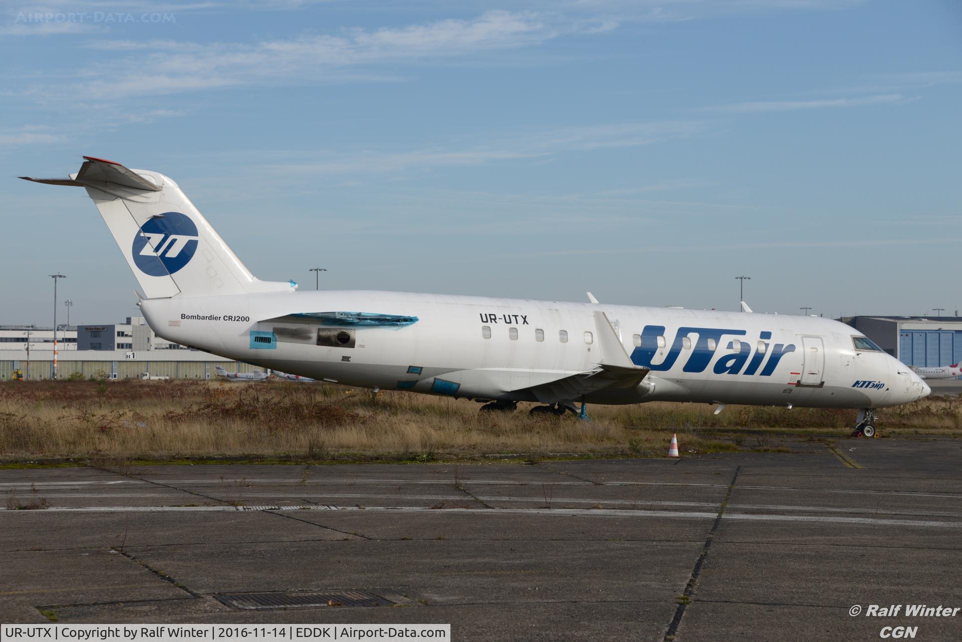 UR-UTX, 1996 Canadair CRJ-200LR (CL-600-2B19) C/N 7119, Canadair Regional Jet CRJ-200LR - UT Air Ukraine stored in CGN - UR-UTX - 14.11.2016 - CGN