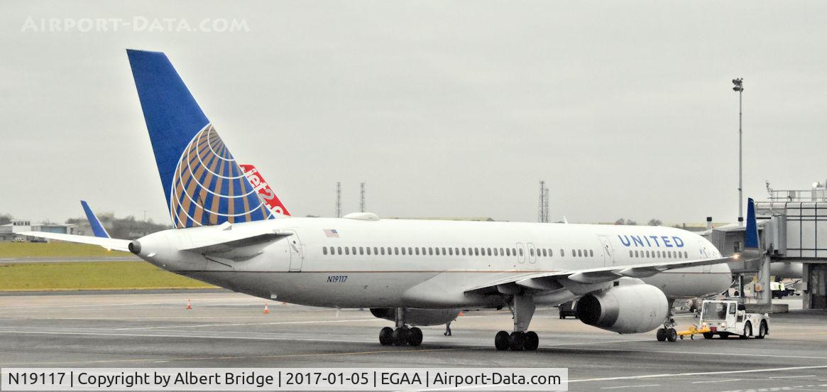 N19117, 1996 Boeing 757-224 C/N 27559, Belfast International.  United N19117 push-out for departure to Newark.  The service ended with today’s  (9 January 2017) flight.