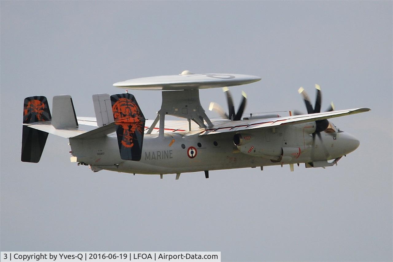 3, Northrop Grumman E-2C Hawkeye C/N FR-3, French Naval Aviation Grumman E-2C Hawkeye, Take off rwy 06, Avord Air Base 702 (LFOA) Open day 2016