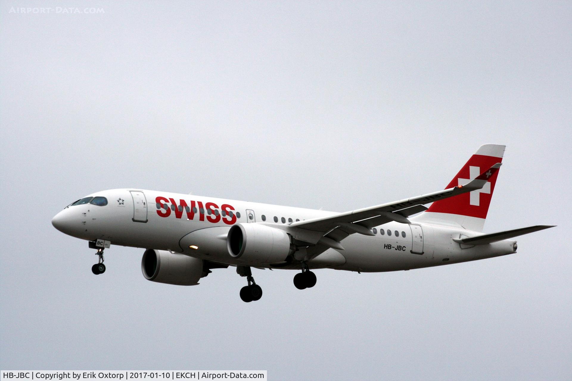 HB-JBC, 2016 Bombardier CSeries CS100 (BD-500-1A10) C/N 50012, HB-JBC landing rw 22L. This is the first visit of a Cseries in CPH