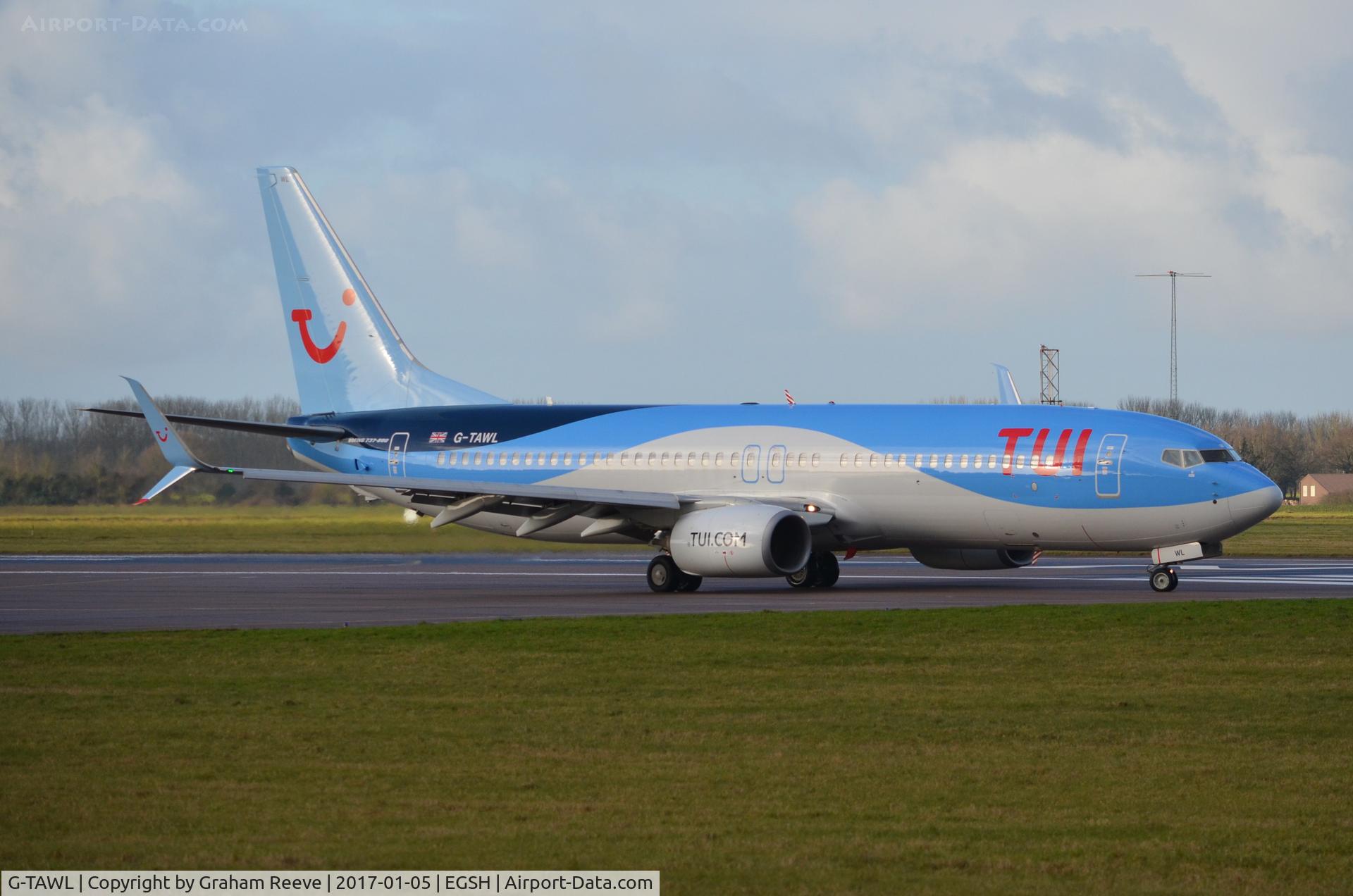 G-TAWL, 2012 Boeing 737-8K5 C/N 37243, About to depart from Norwich.
