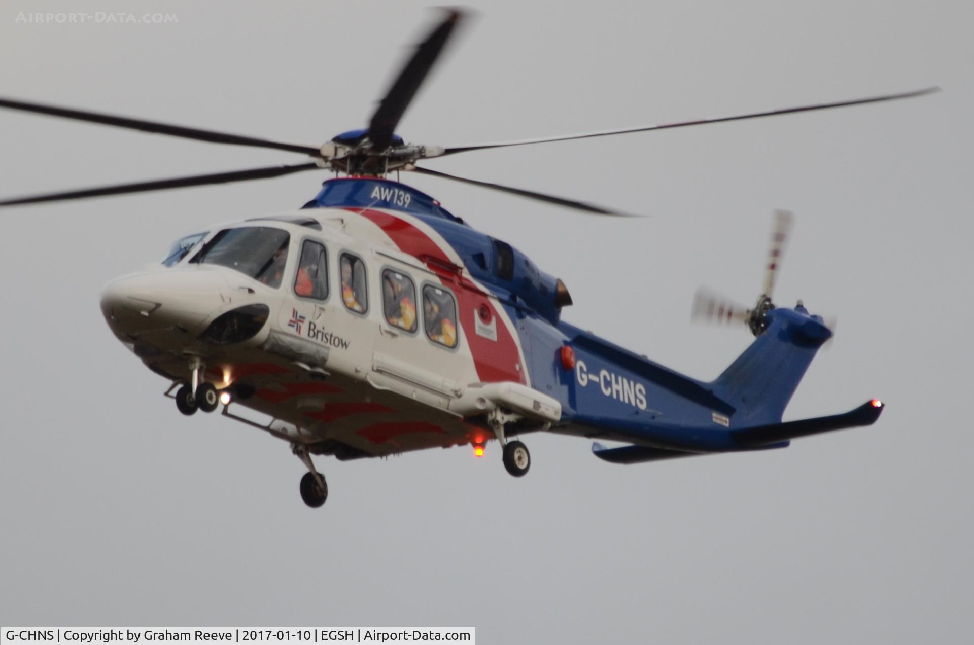 G-CHNS, 2012 AgustaWestland AW-139 C/N 31465, Landing at Norwich.