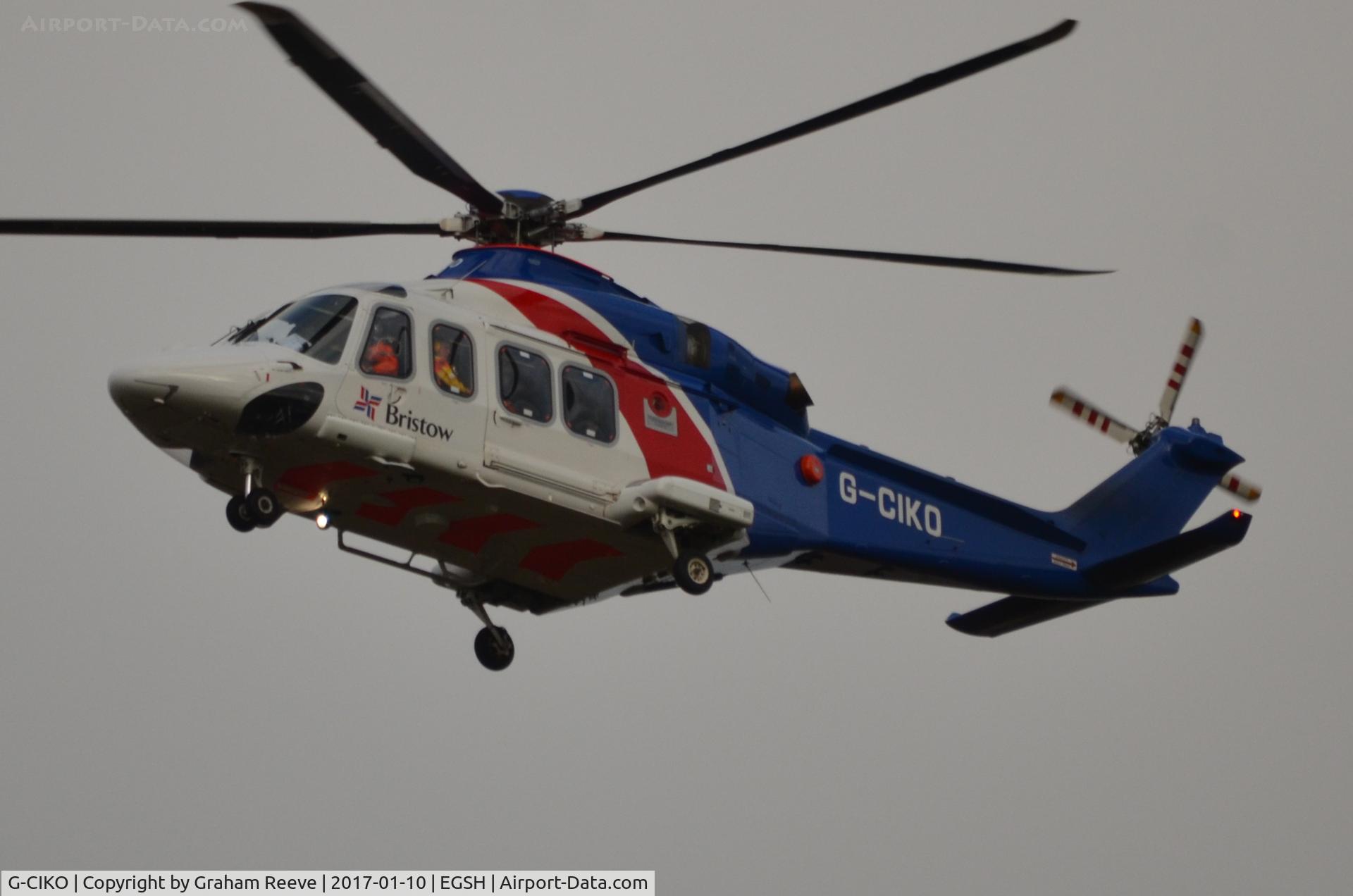 G-CIKO, 2014 AgustaWestland AW-139 C/N 41378, Landing at Norwich.