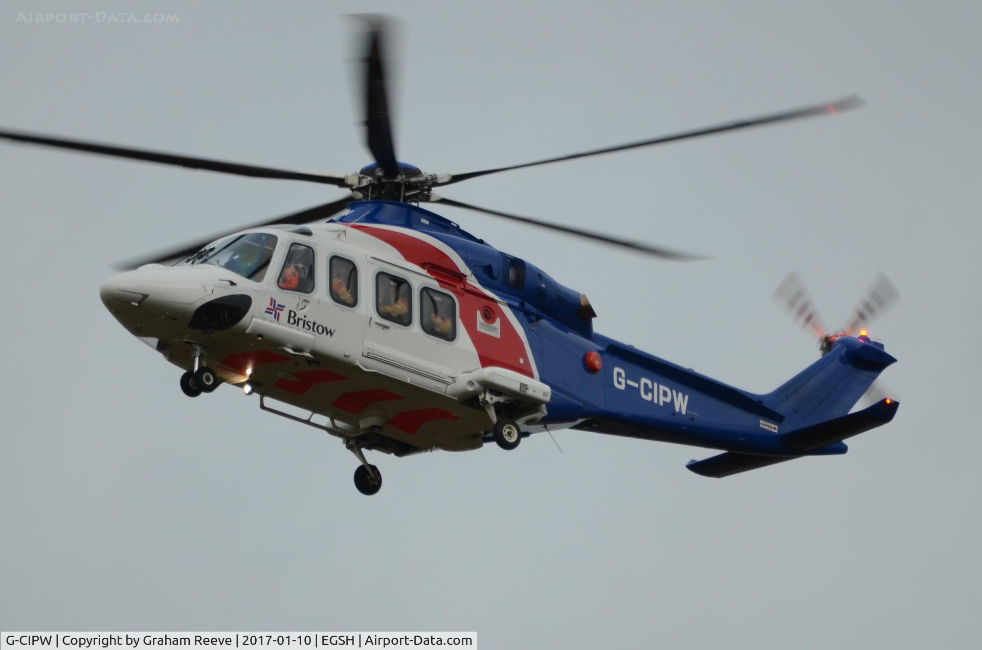 G-CIPW, 2013 AgustaWestland AW-139 C/N 41344, Landing at Norwich.