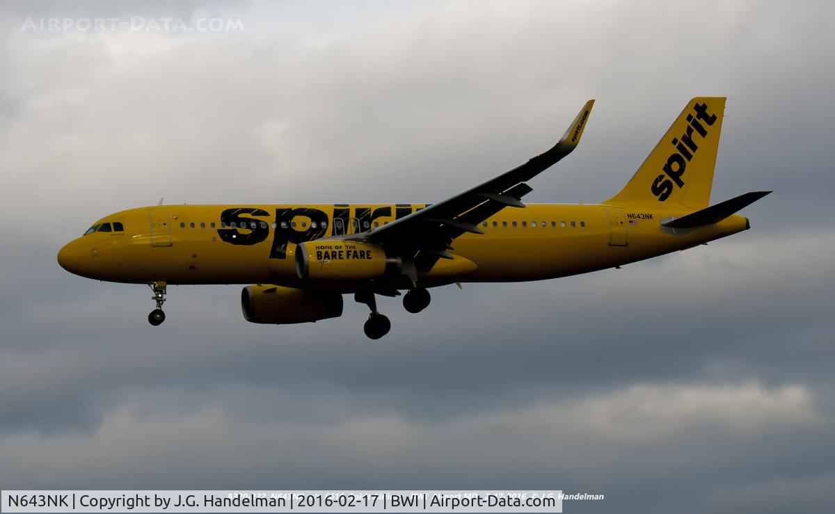 N643NK, 2015 Airbus A320-232 C/N 6616, On short final.