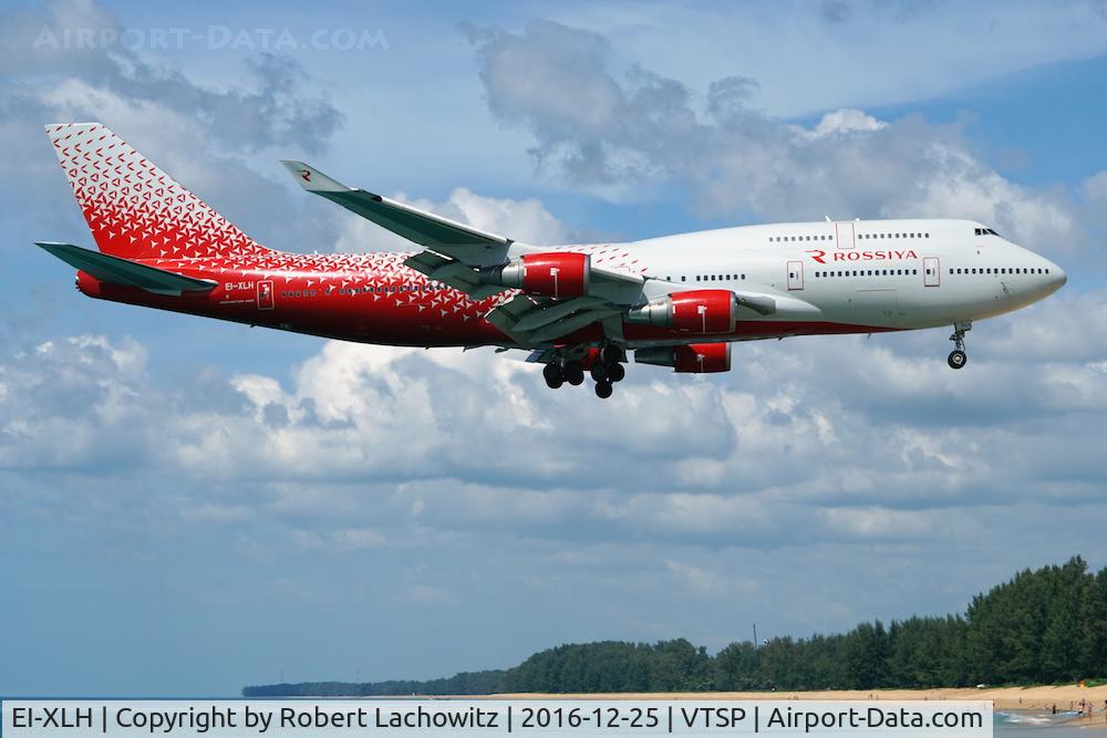 EI-XLH, 1999 Boeing 747-446 C/N 27650, EI-XLH of Rossiya on short finals over Nai Yang Beach, Phuket.