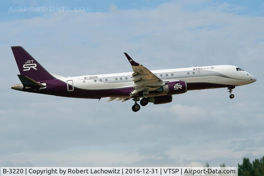B-3220, 2014 Embraer ERJ-190-100ECJ Lineage 1000 C/N 19000641, Lineage 1000 of SR Jets from China on short finals for Phuket.