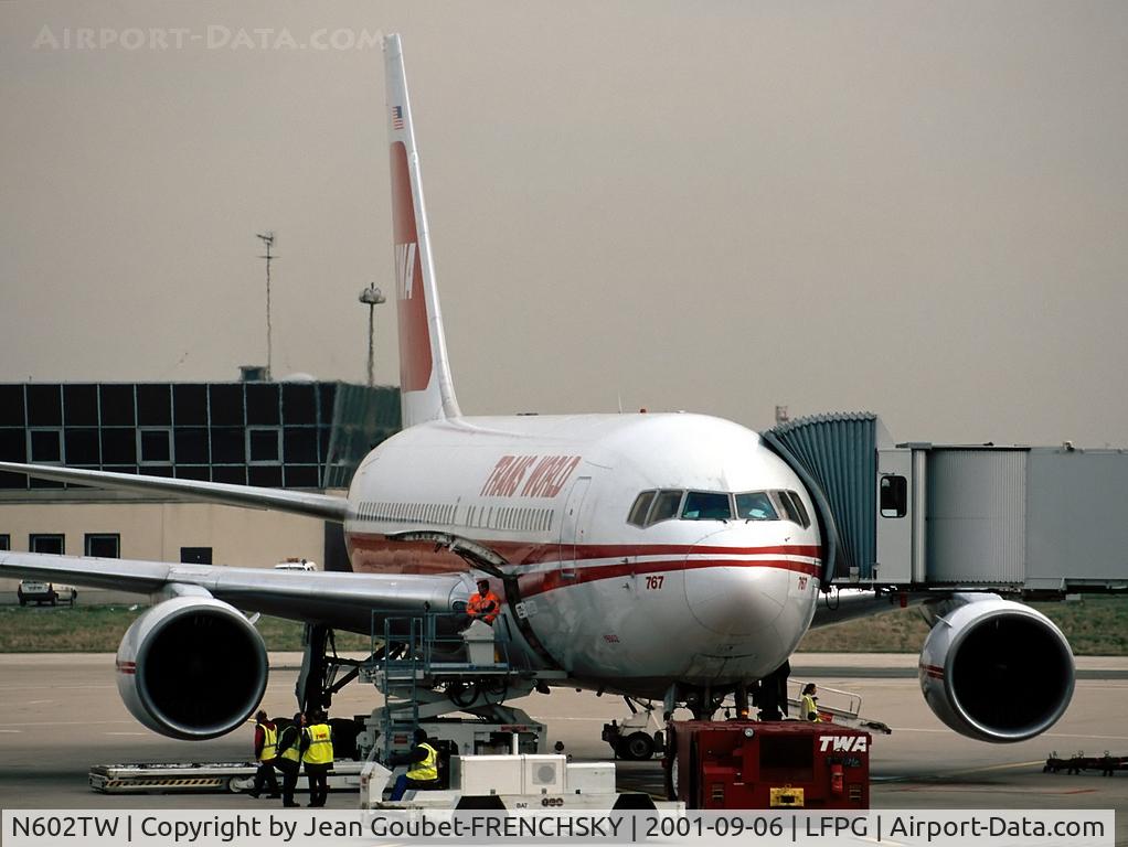 N602TW, 1982 Boeing 767-231 C/N 22565, TWA Trans World Airlines CDG T1 ( now stored VCV 4/10/01, canx 4/2/03)