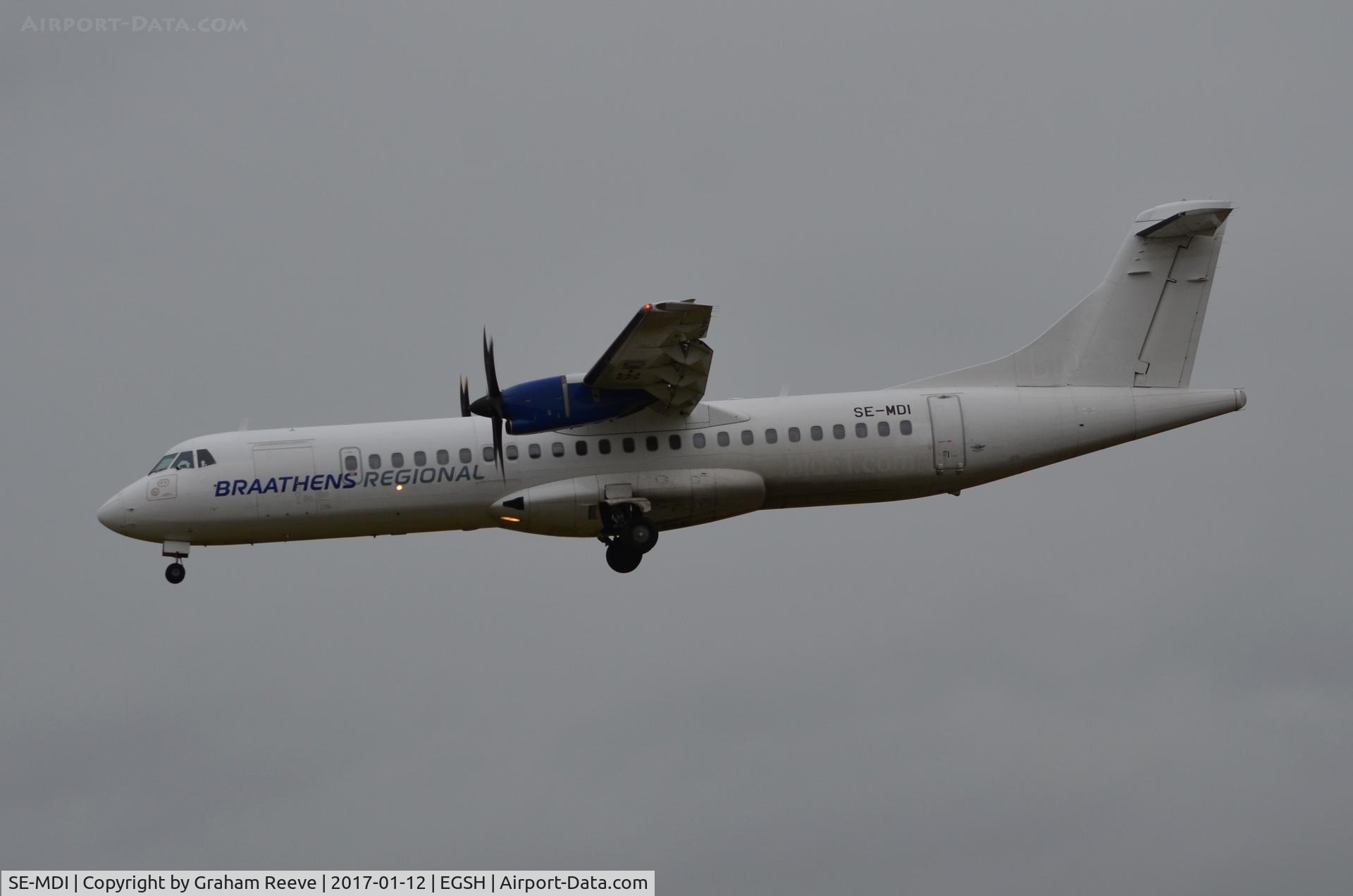SE-MDI, 2010 ATR 72-212A C/N 930, Landing at Norwich.