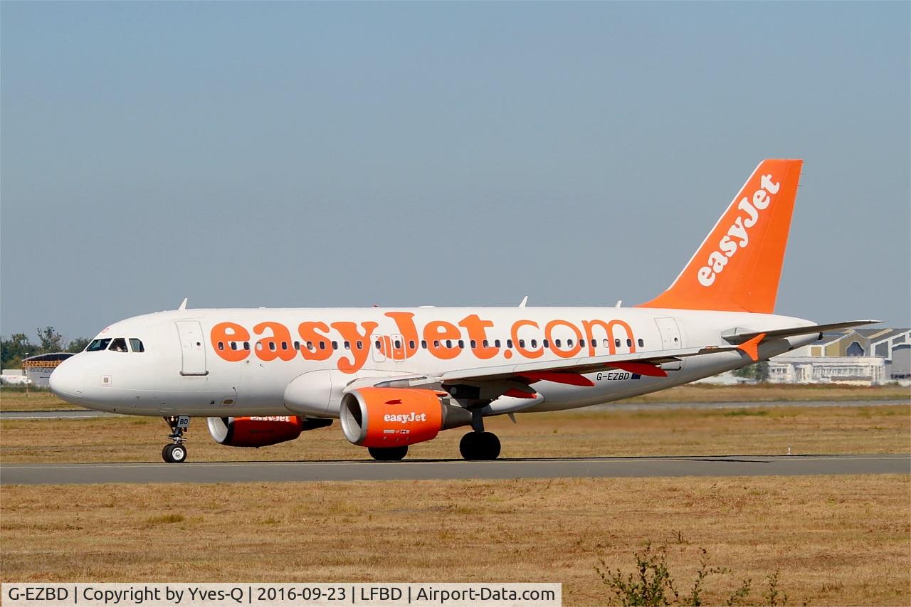G-EZBD, 2006 Airbus A319-111 C/N 2873, Airbus A319-111, Taxiing to holding point Delta rwy 05, Bordeaux Mérignac airport (LFBD-BOD)