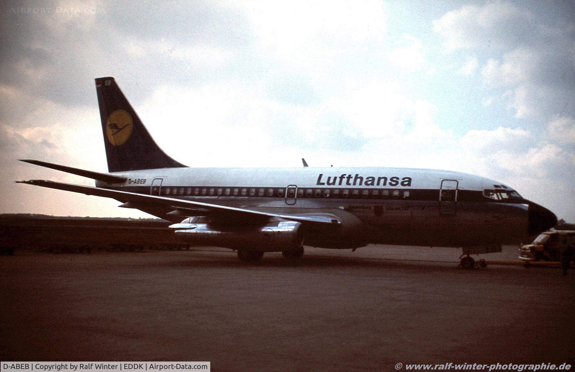 D-ABEB, 1967 Boeing 737-130 C/N 19014, Boeing 737-130 - LH DLH Lufthansa 'Regensburg'- D-ABEB -  - 1976 - CGN - From a slide