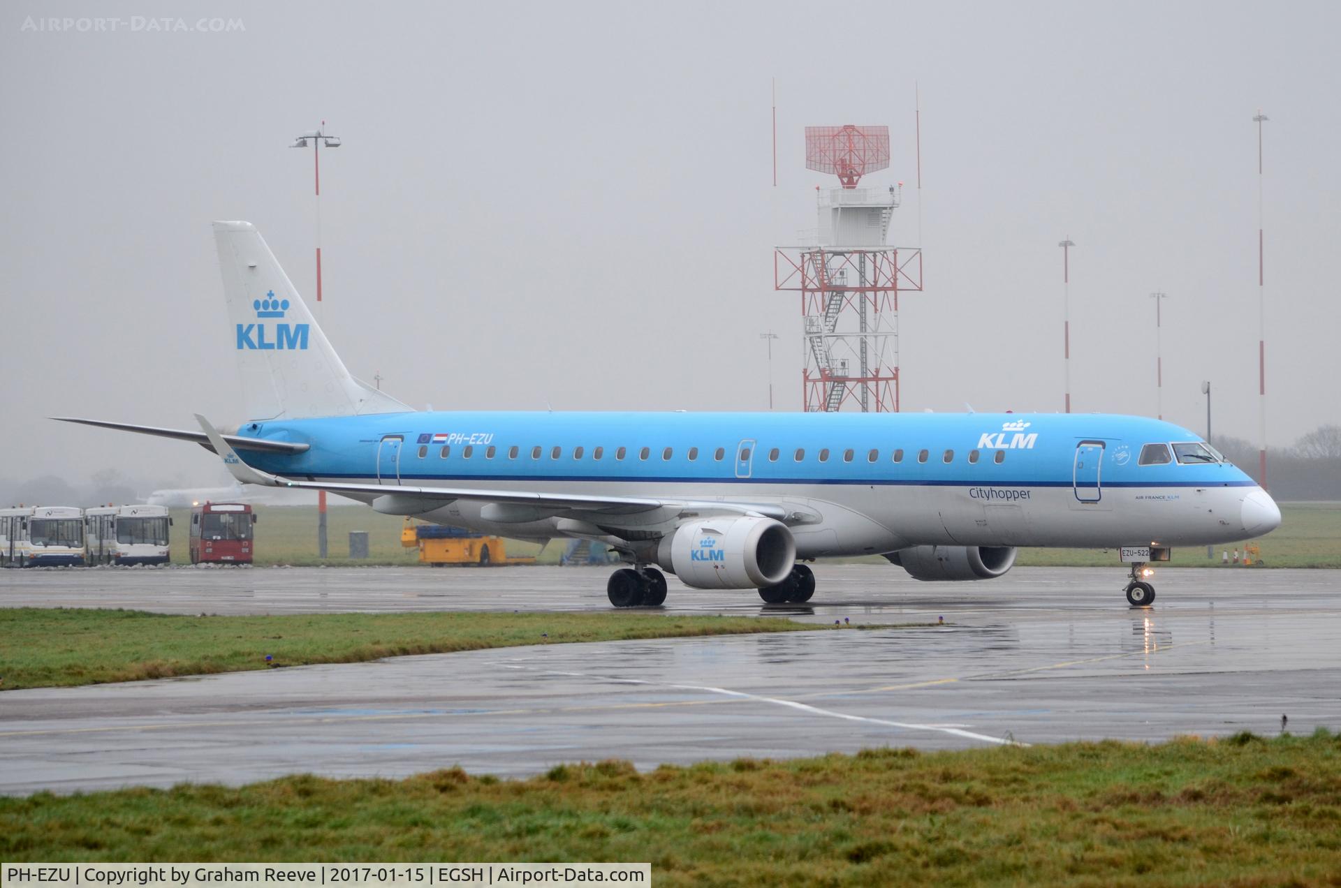 PH-EZU, 2012 Embraer 190LR (ERJ-190-100LR) C/N 19000522, Just landed at Norwich.