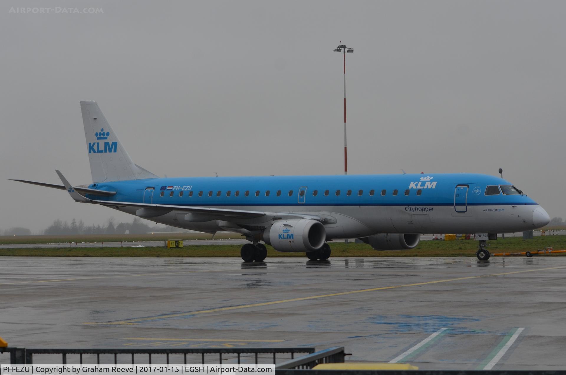 PH-EZU, 2012 Embraer 190LR (ERJ-190-100LR) C/N 19000522, Under tow at Norwich.