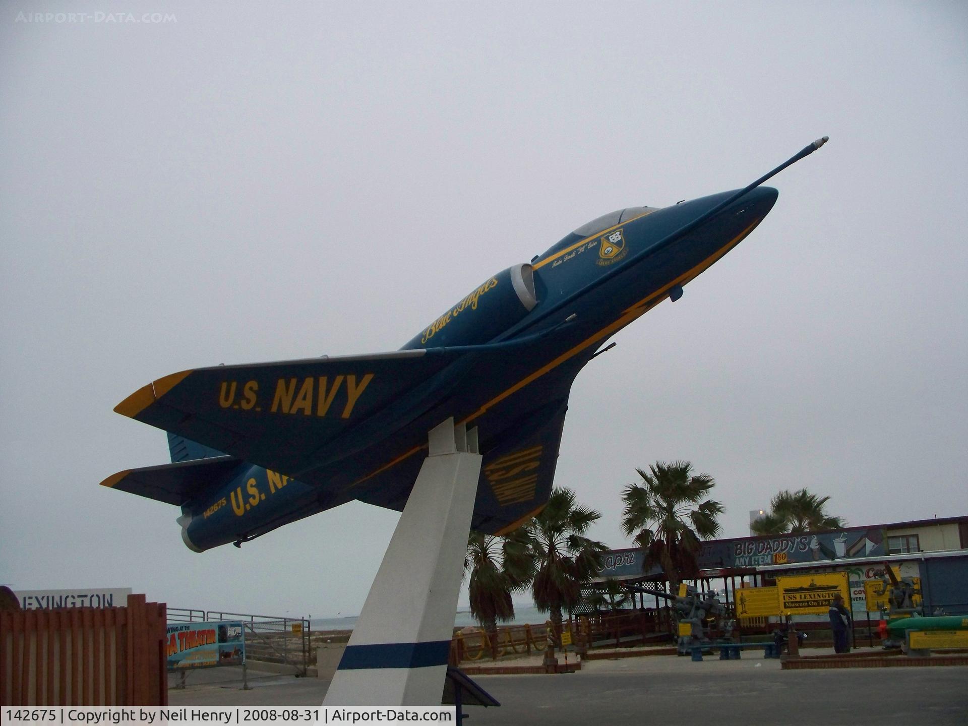 142675, Douglas A-4B Skyhawk C/N 11737, Taken Feb 2009. Plinthed aircraft as 'gate guardian' to USS Lexington (museum ship) at Corpus Christi, Texas