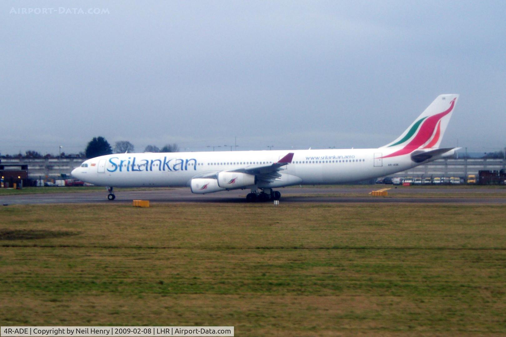 4R-ADE, 2000 Airbus A340-313 C/N 367, Seen at London Heathrow from departing aircraft
