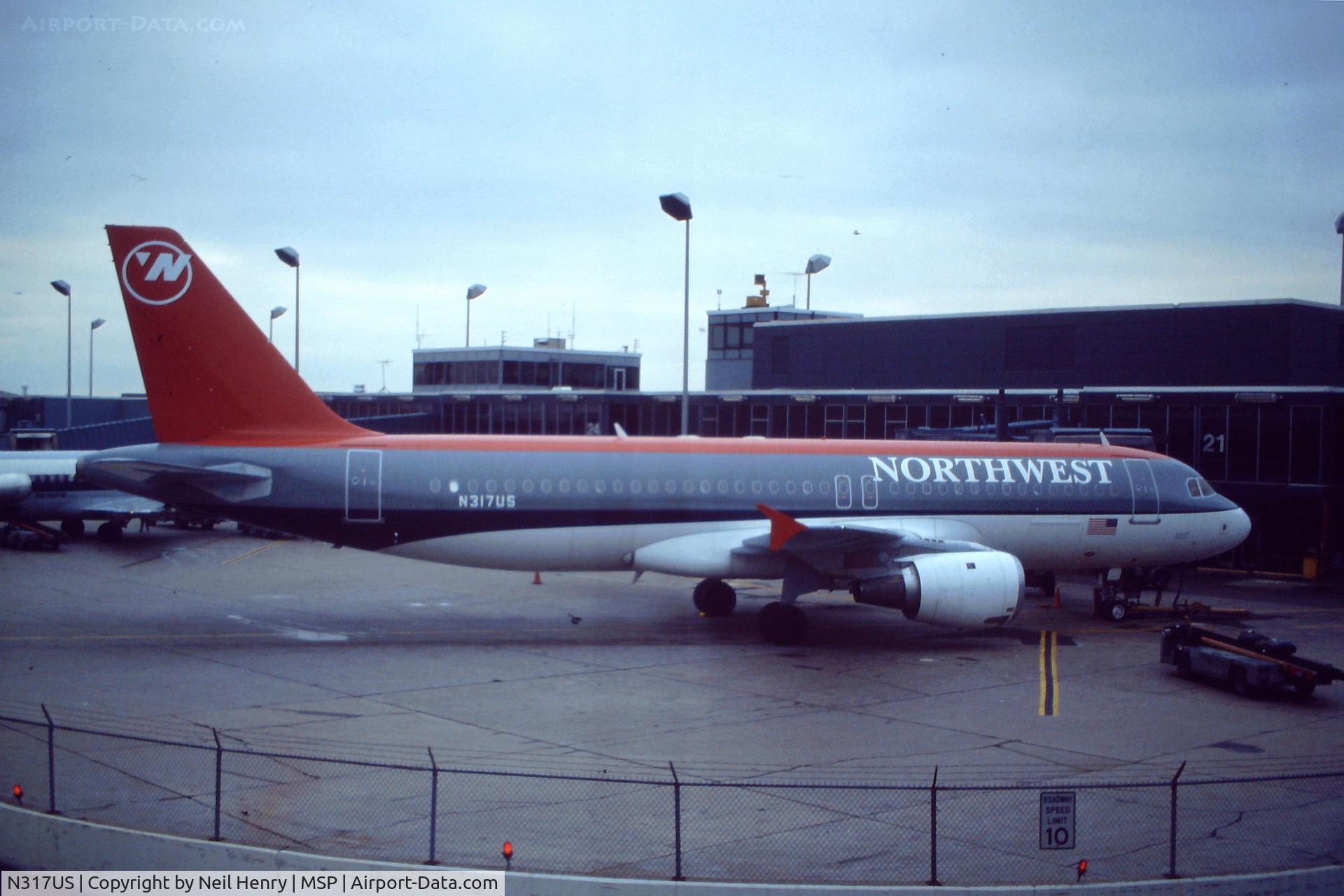 N317US, 1991 Airbus A320-211 C/N 197, Scanned from original slide taken at MSP - Spetember 1991