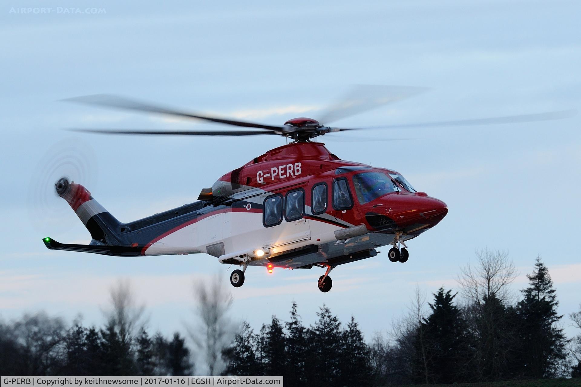 G-PERB, 2011 AgustaWestland AW-139 C/N 41261, Arriving from East Midlands with new colour scheme.