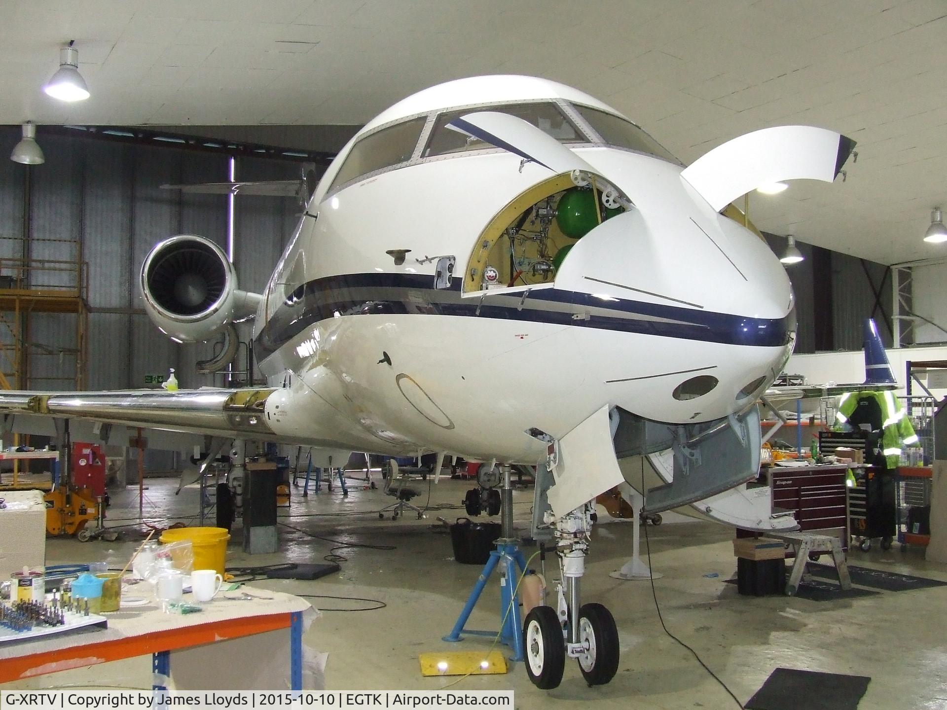 G-XRTV, 1991 Canadair Challenger 601-3A (CL-600-2B16) C/N 5085, Haveing an Main Check inside Hanger 3 At Oxford Airport.