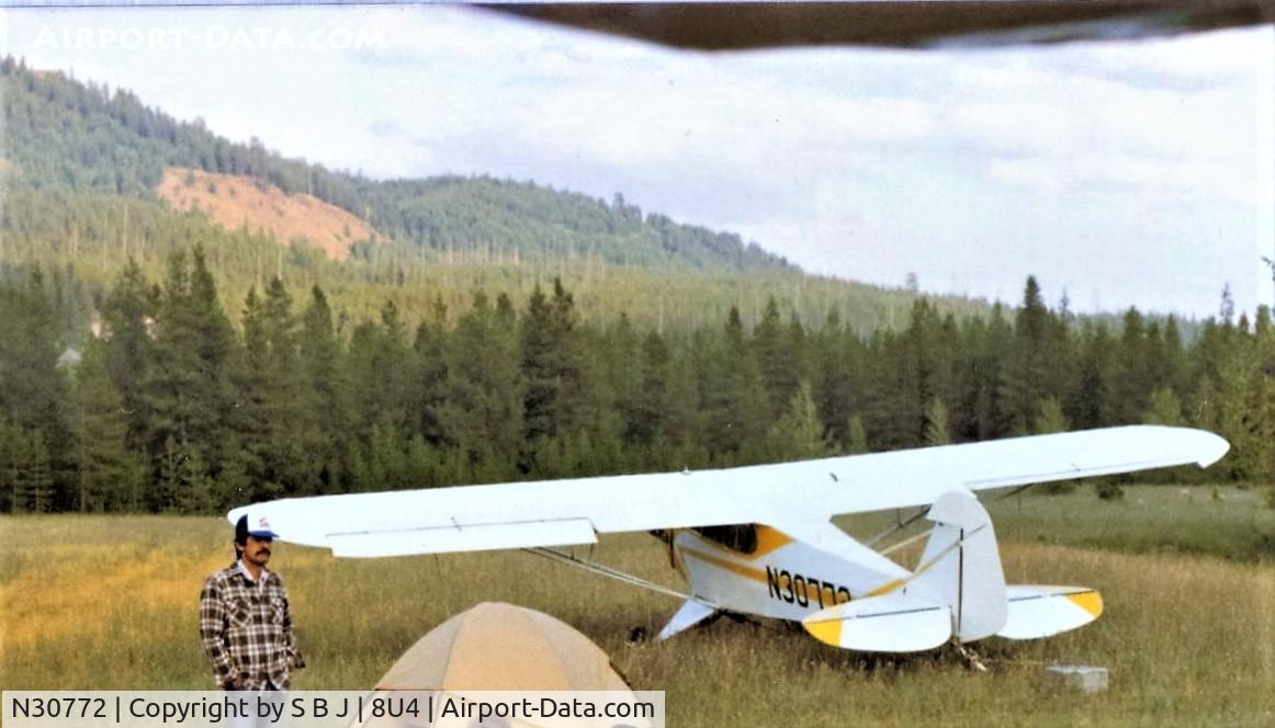 N30772, 1940 Piper J3C-65 Cub Cub C/N 5155, 772 at rest after a good day of flying to reach Spotted Bear.