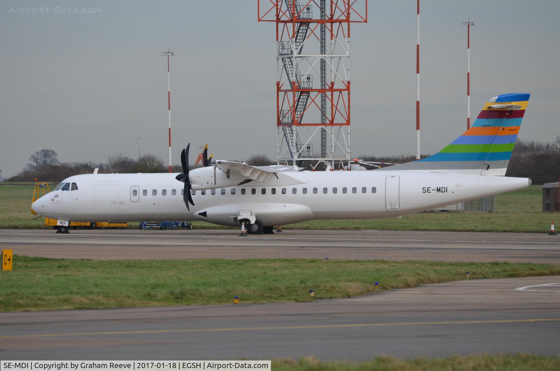 SE-MDI, 2010 ATR 72-212A C/N 930, Parked at Norwich after a re-spray.