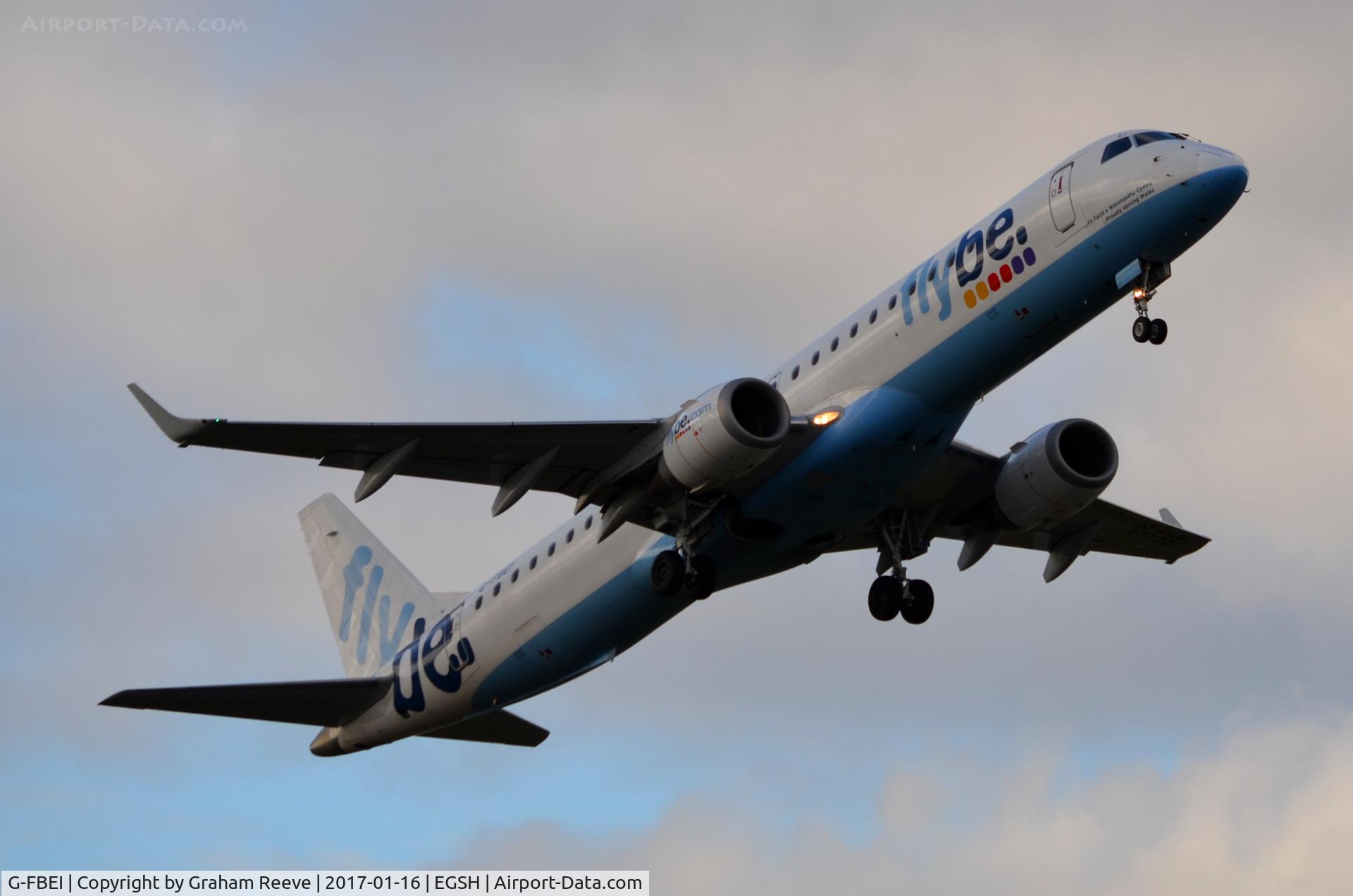G-FBEI, 2007 Embraer 195LR (ERJ-190-200LR) C/N 19000143, Departing from Norwich.