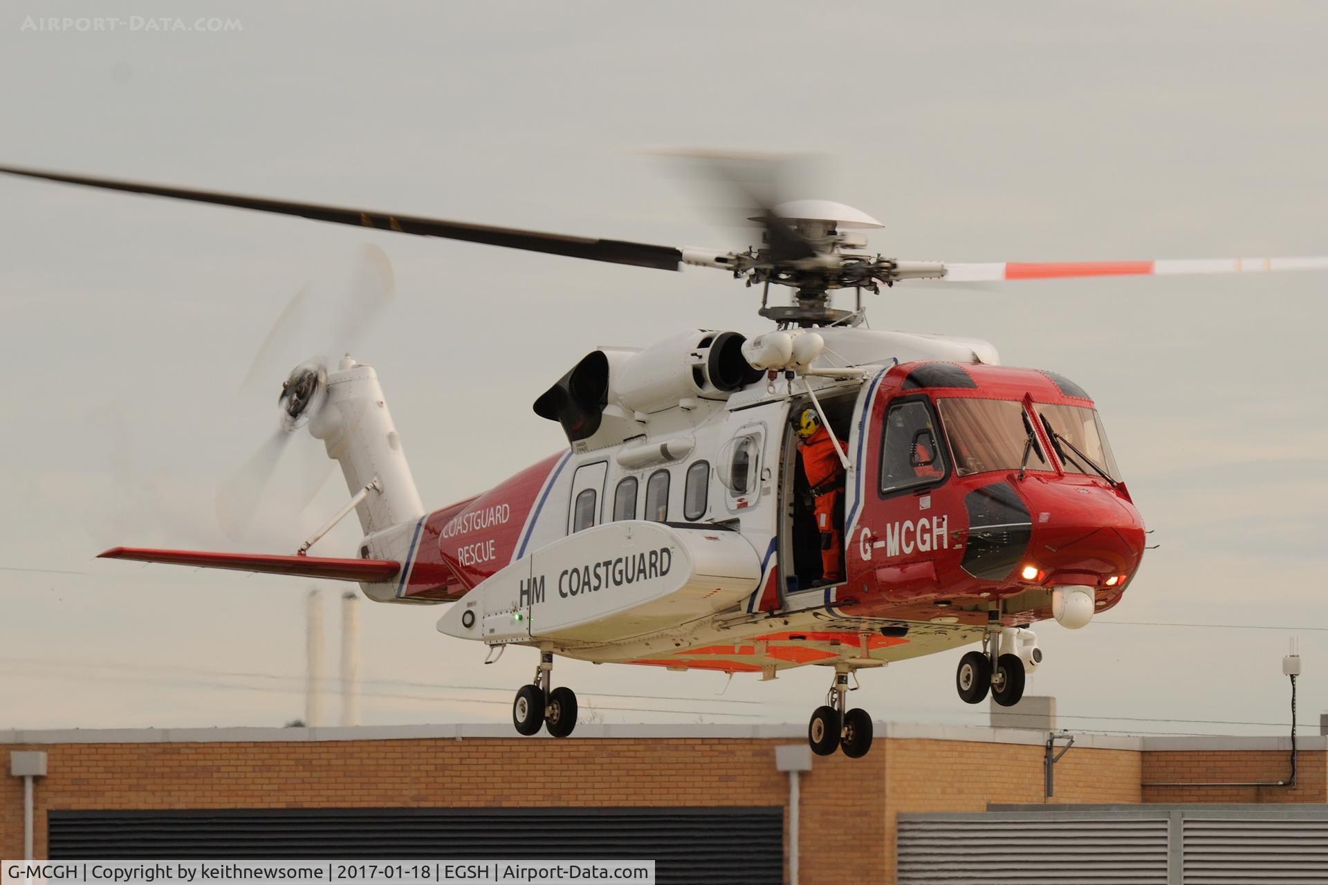G-MCGH, 2014 Sikorsky S-92A C/N 920234, Leaving Norfolk and Norwich Hospital for Norwich Airport.