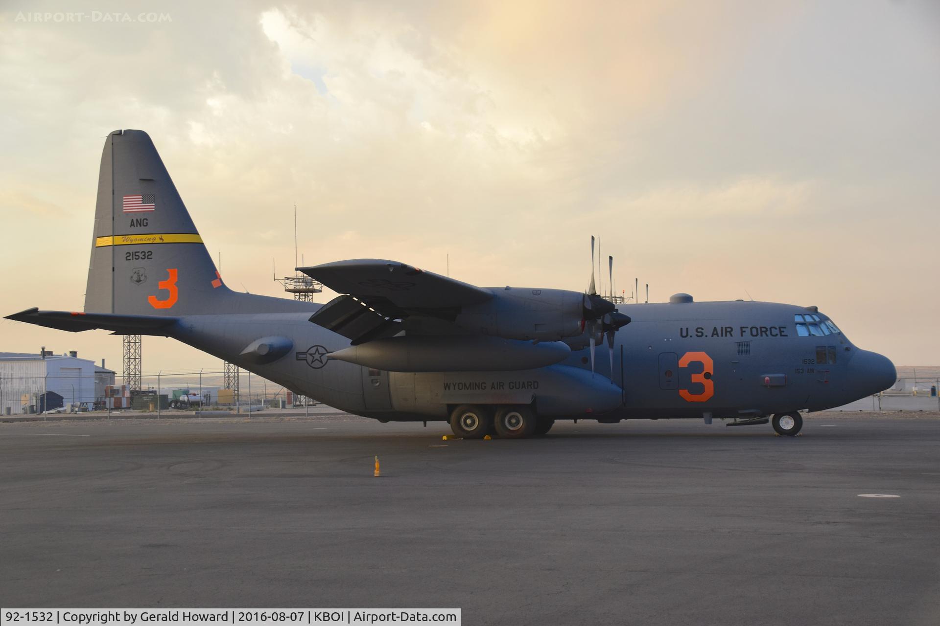 92-1532, 1992 Lockheed C-130H Hercules C/N 382-5328, 153rd Airlift Wing, WY ANG parked on east end of NIFC ramp.