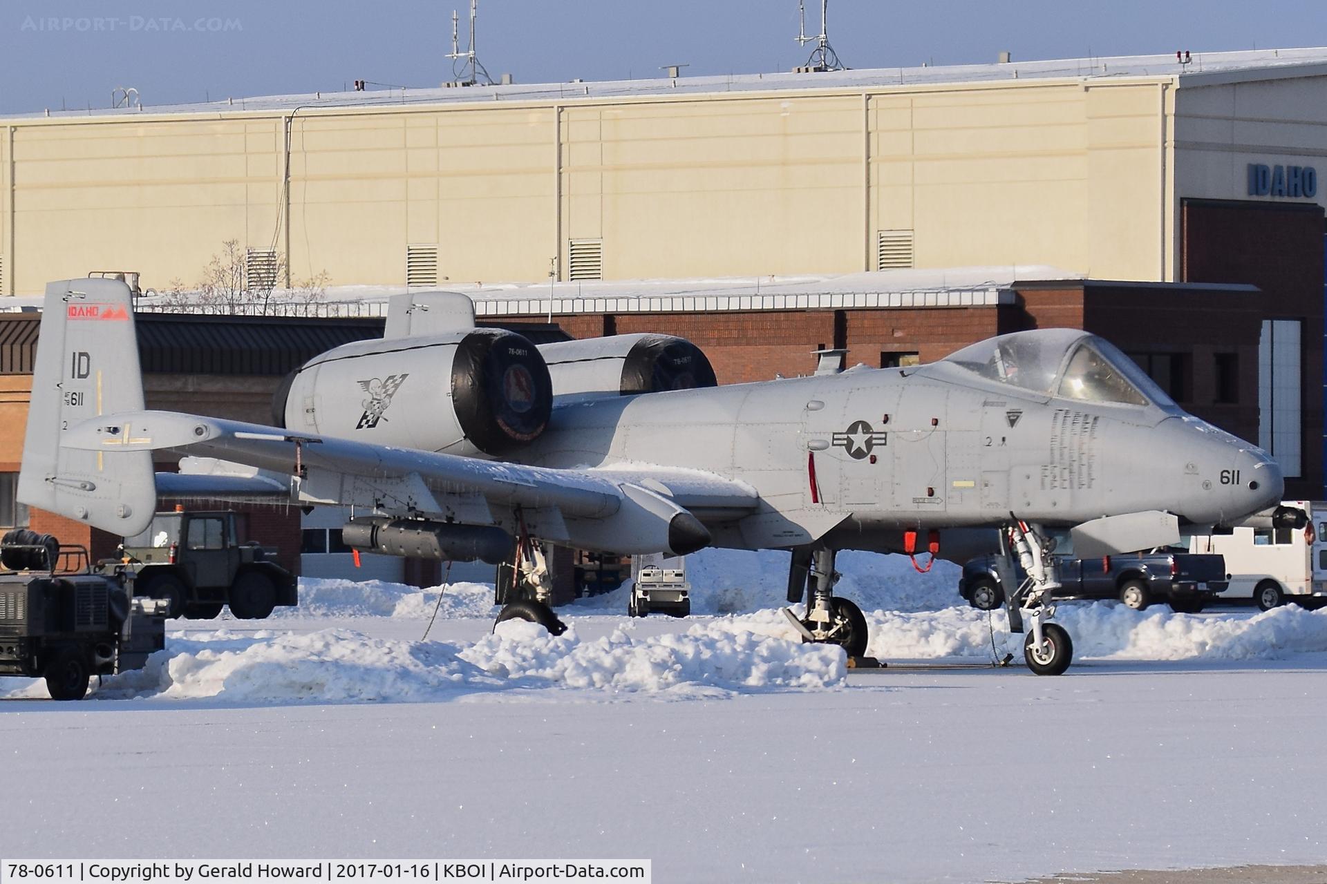 78-0611, 1978 Fairchild Republic A-10C Thunderbolt II C/N A10-0231, Parked on the Idaho ANG ramp during a snowy winter. 190th Fighter Sq., 124th Fighter Wing.