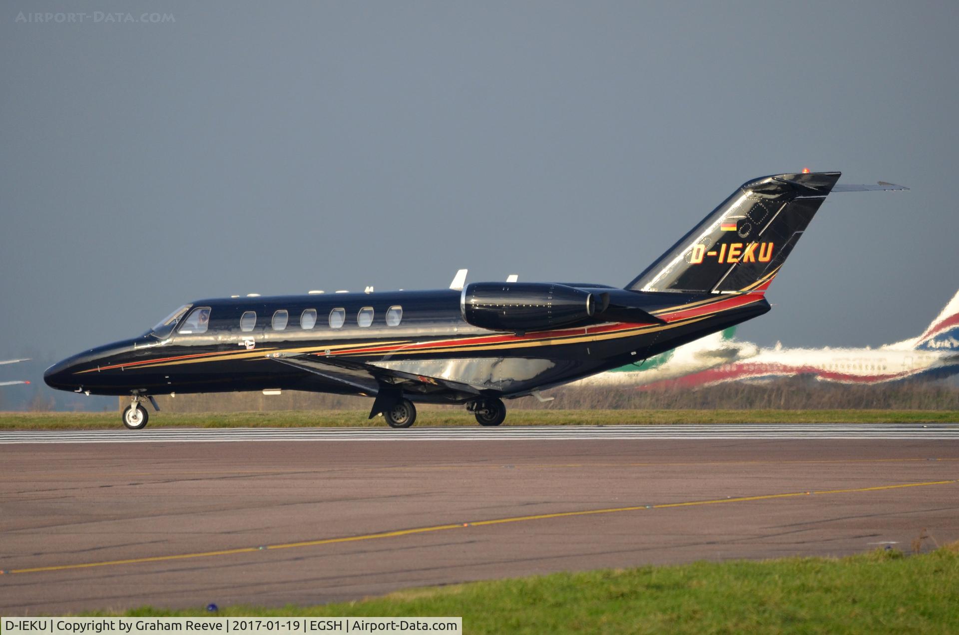 D-IEKU, 2001 Cessna 525A CitationJet CJ2 C/N 525A-0043, About to depart from Norwich.