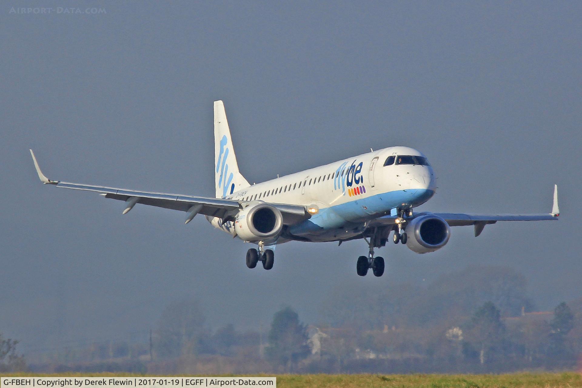 G-FBEH, 2007 Embraer 195LR (ERJ-190-200LR) C/N 19000128, Embraer 195, Flybe, call sign Jersey 842R, previously PT-SQX, seen landing on runway 12 out of Paris CDG.