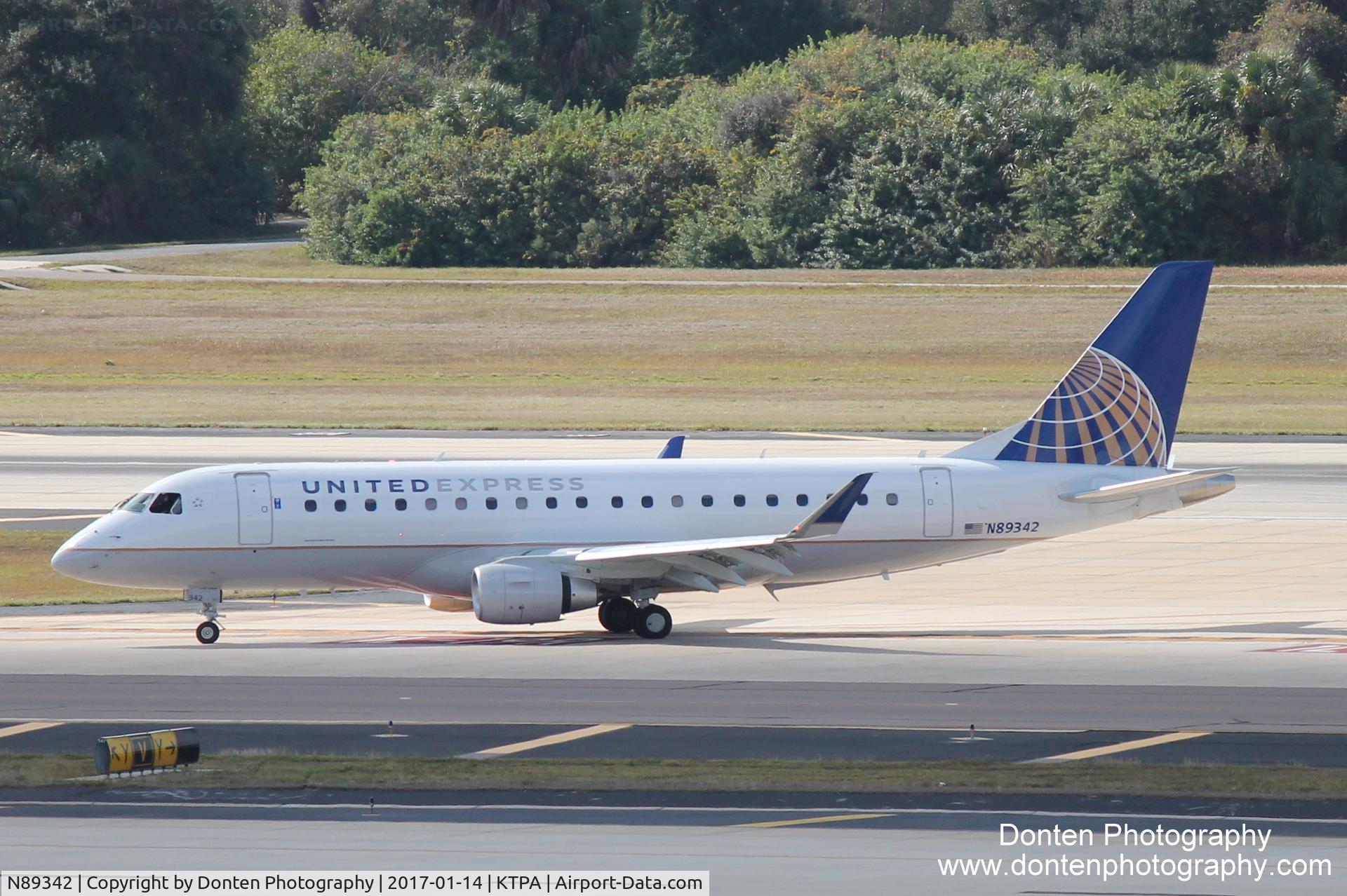 N89342, 2016 Embraer 175LR (ERJ-170-200LR) C/N 17000570, United Flight 6121 operated by Mesa (N89342) arrives at Tampa International Airport following flight from Houston/Bush Intercontinental Airport