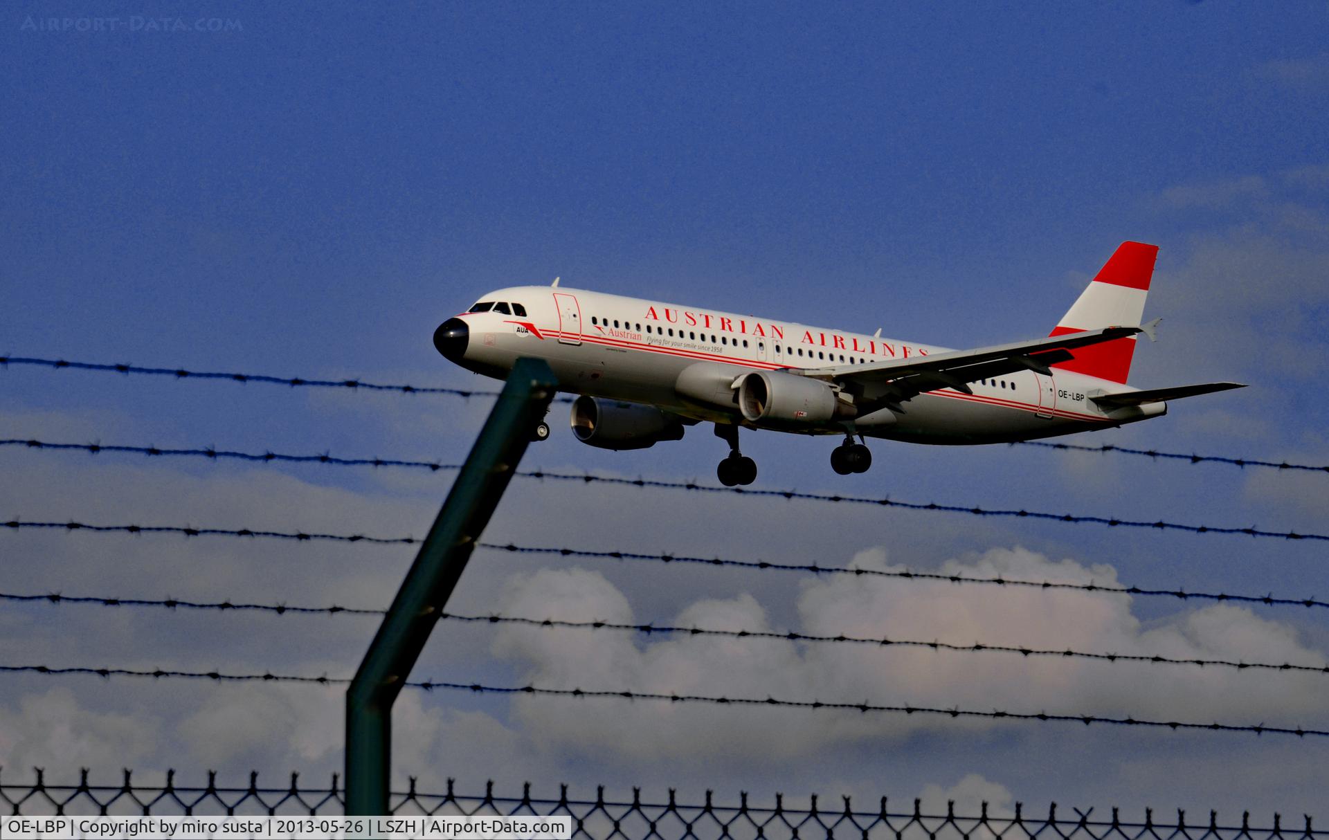 OE-LBP, 1998 Airbus A320-214 C/N 797, Austrian Airlines Airbus A320-214 landing at Zurich-Kloten International Airport