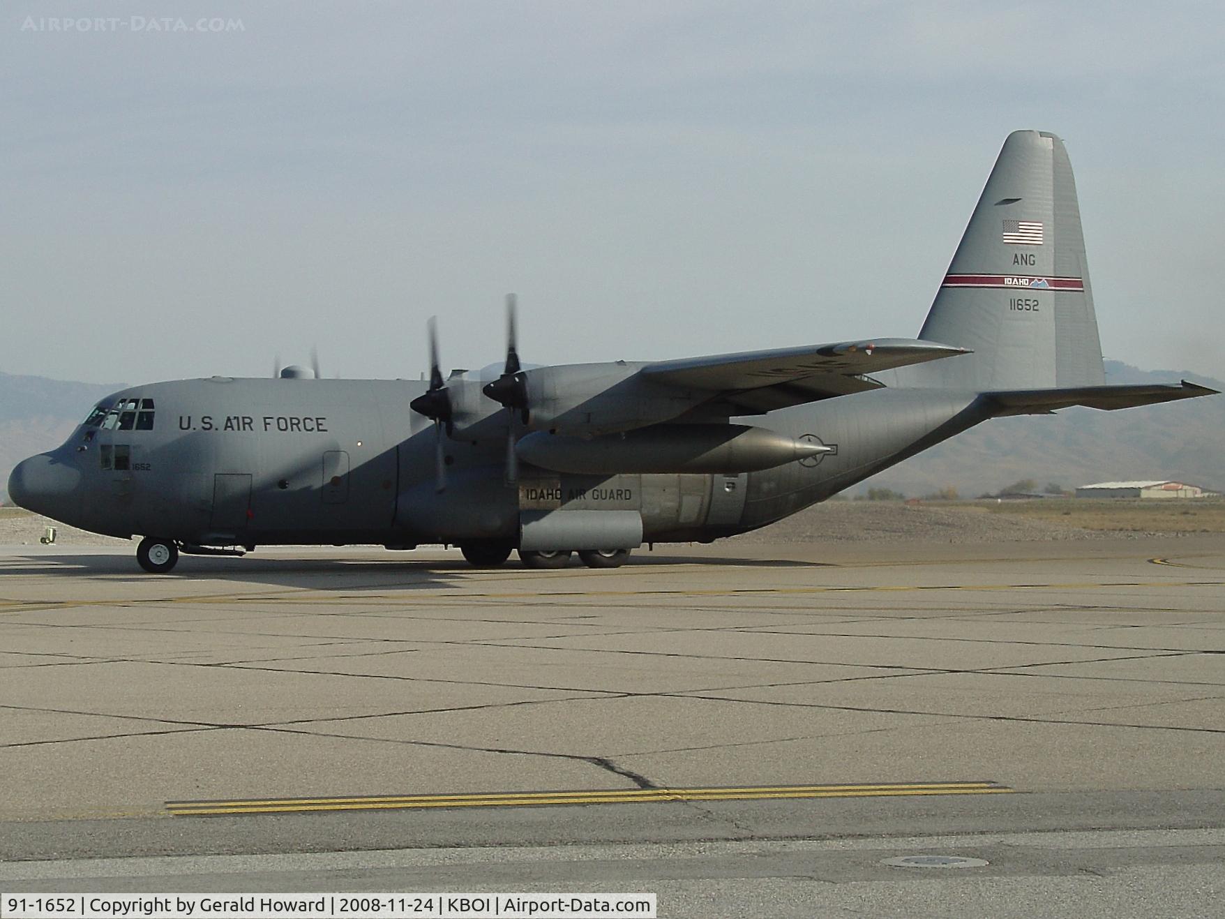 91-1652, 1991 Lockheed C-130H Hercules C/N 382-5291, One of three C-130s assigned to the Idaho ANG in 2008. Transferred out when the Guard went to A10Cs.