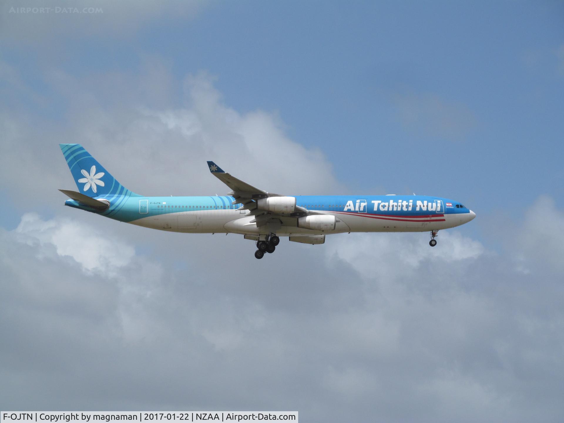 F-OJTN, 2001 Airbus A340-313 C/N 395, landing at NZAA