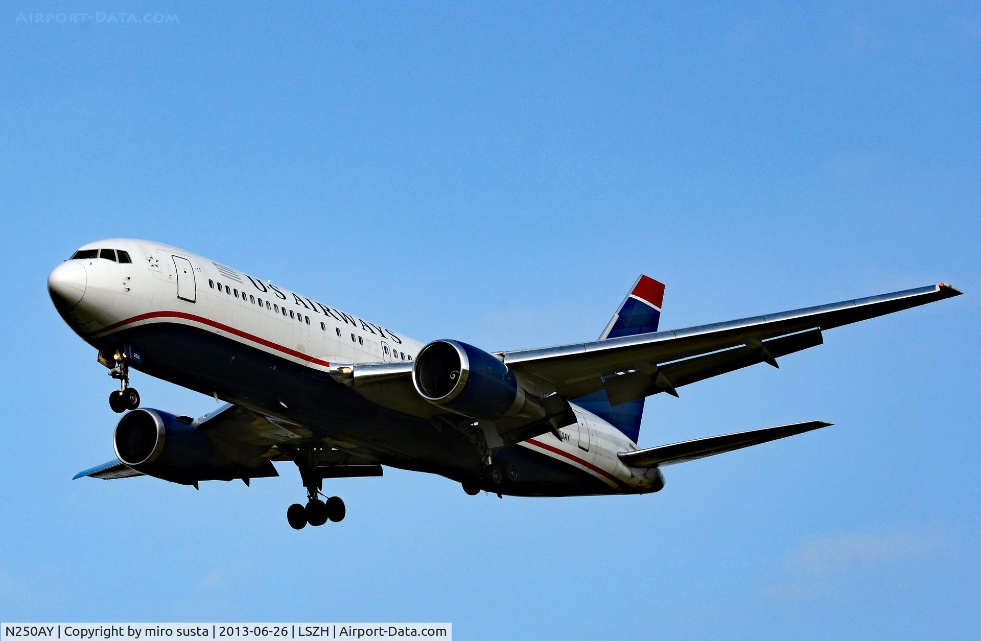 N250AY, 1988 Boeing 767-201 C/N 23902, US Airways Boeing 767-201 airplane before landing at Zurich International Airport.